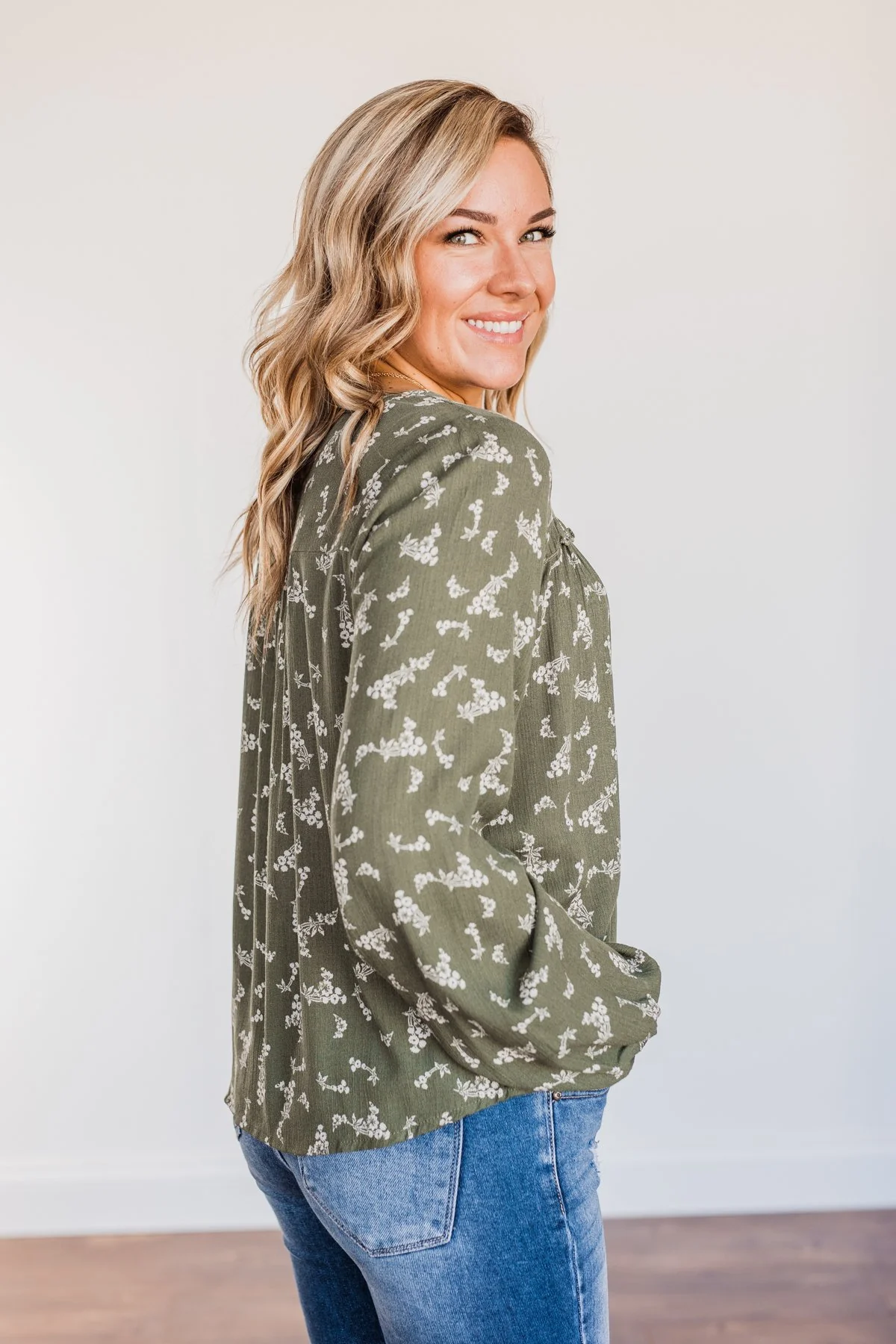 Perfect For You Floral Long Sleeve Blouse- Olive - Image 7