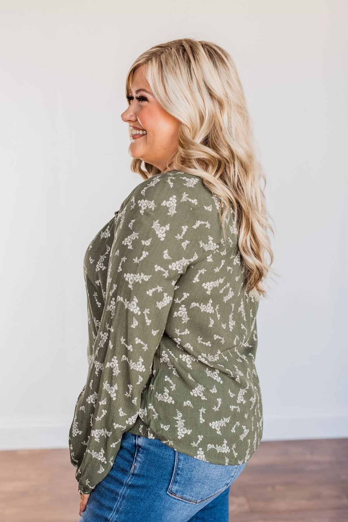 Perfect For You Floral Long Sleeve Blouse- Olive - Image 9