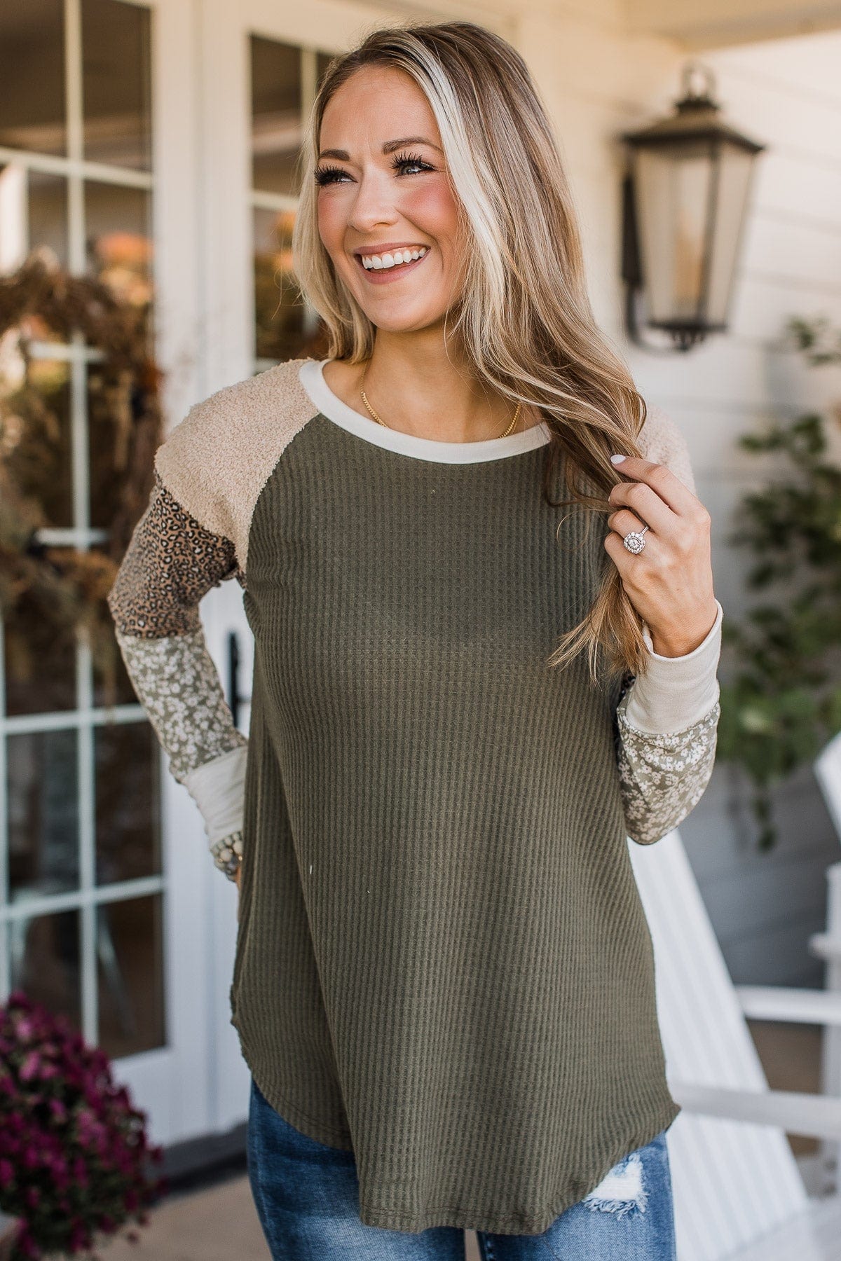 Perfect Harmony Color Block Top- Olive - Image 5