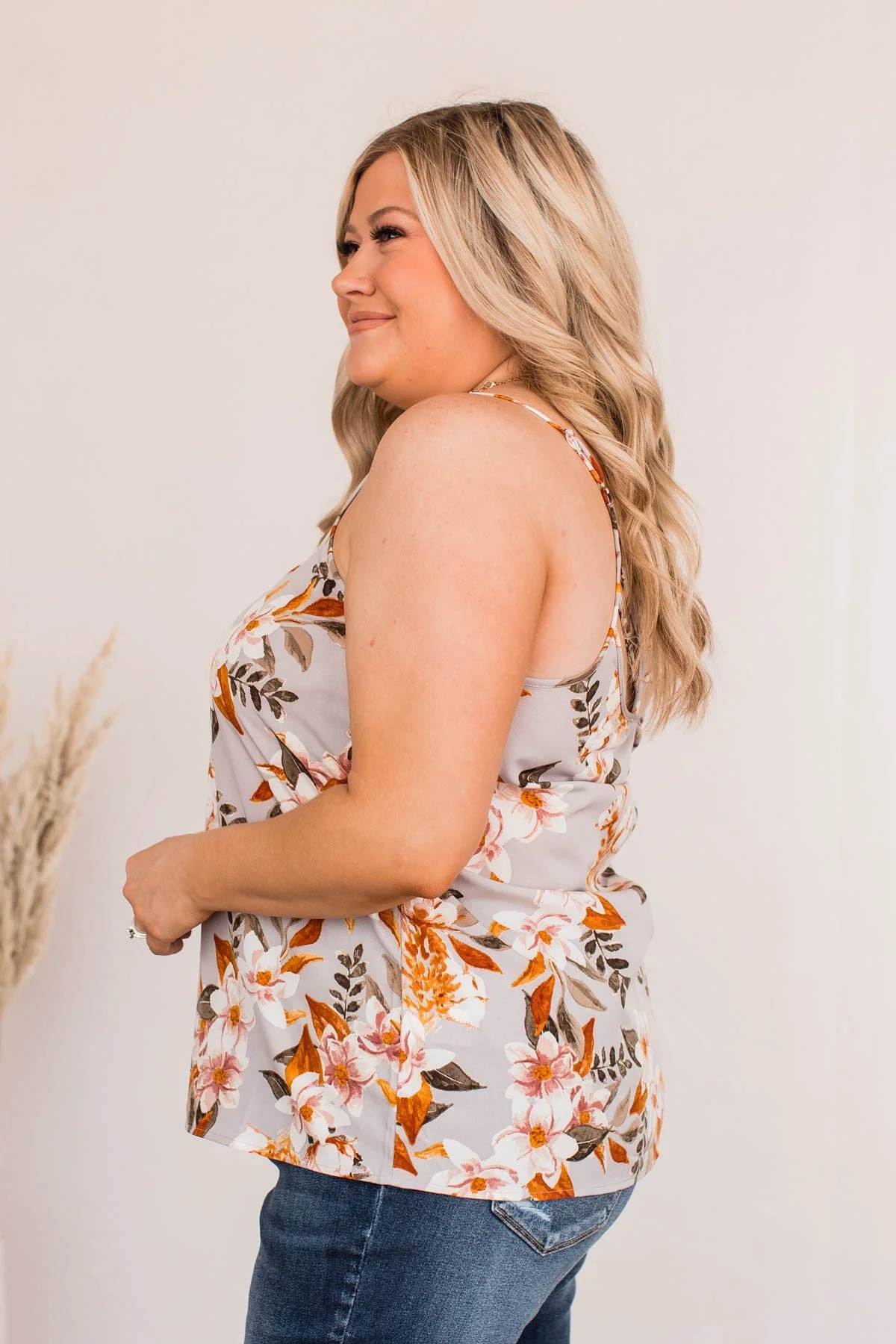 Perfect Isn't Easy Floral Tank Top- Gray - Image 4