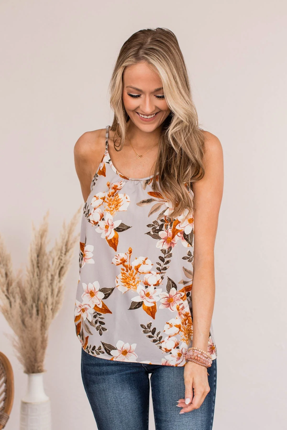 Perfect Isn't Easy Floral Tank Top- Gray - Image 6