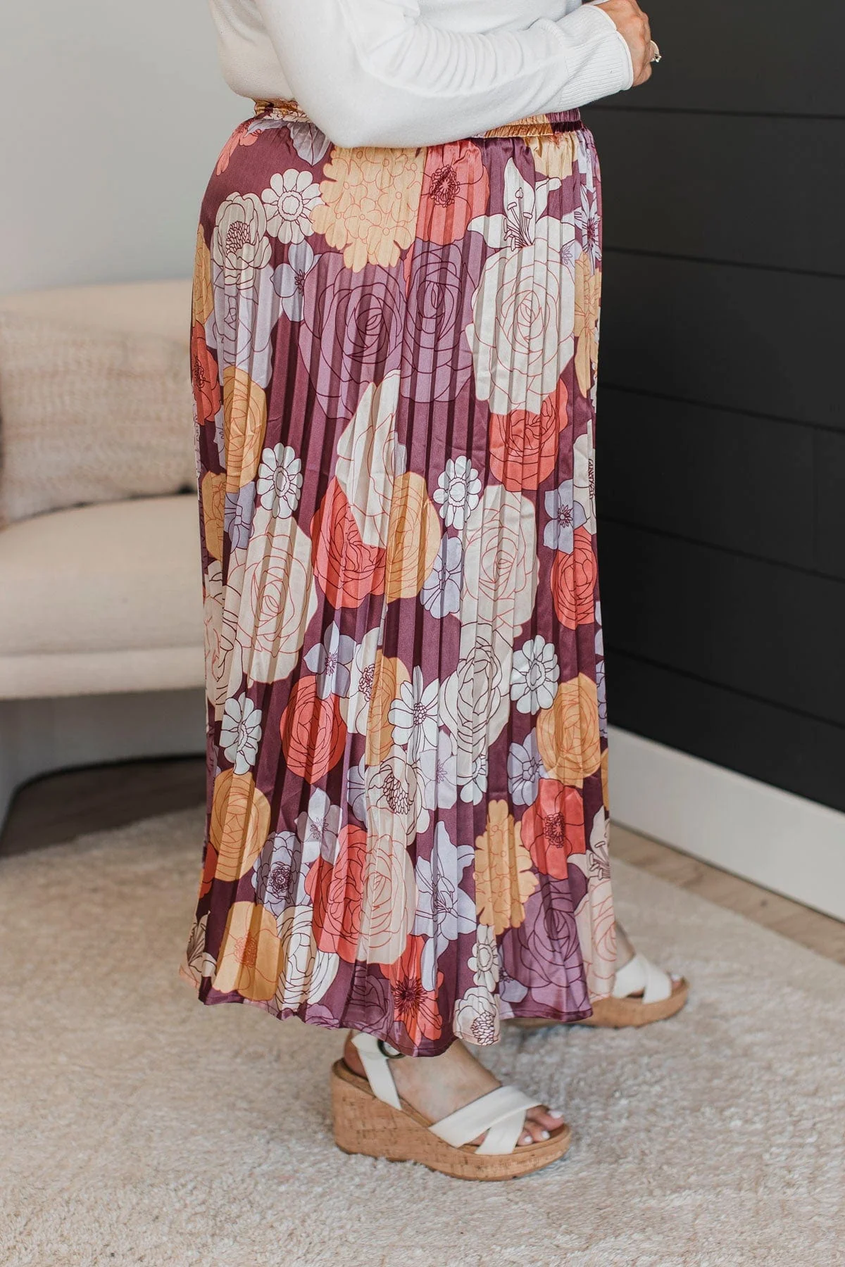 Perfect Like You Pleated Floral Skirt- Maroon - Image 5