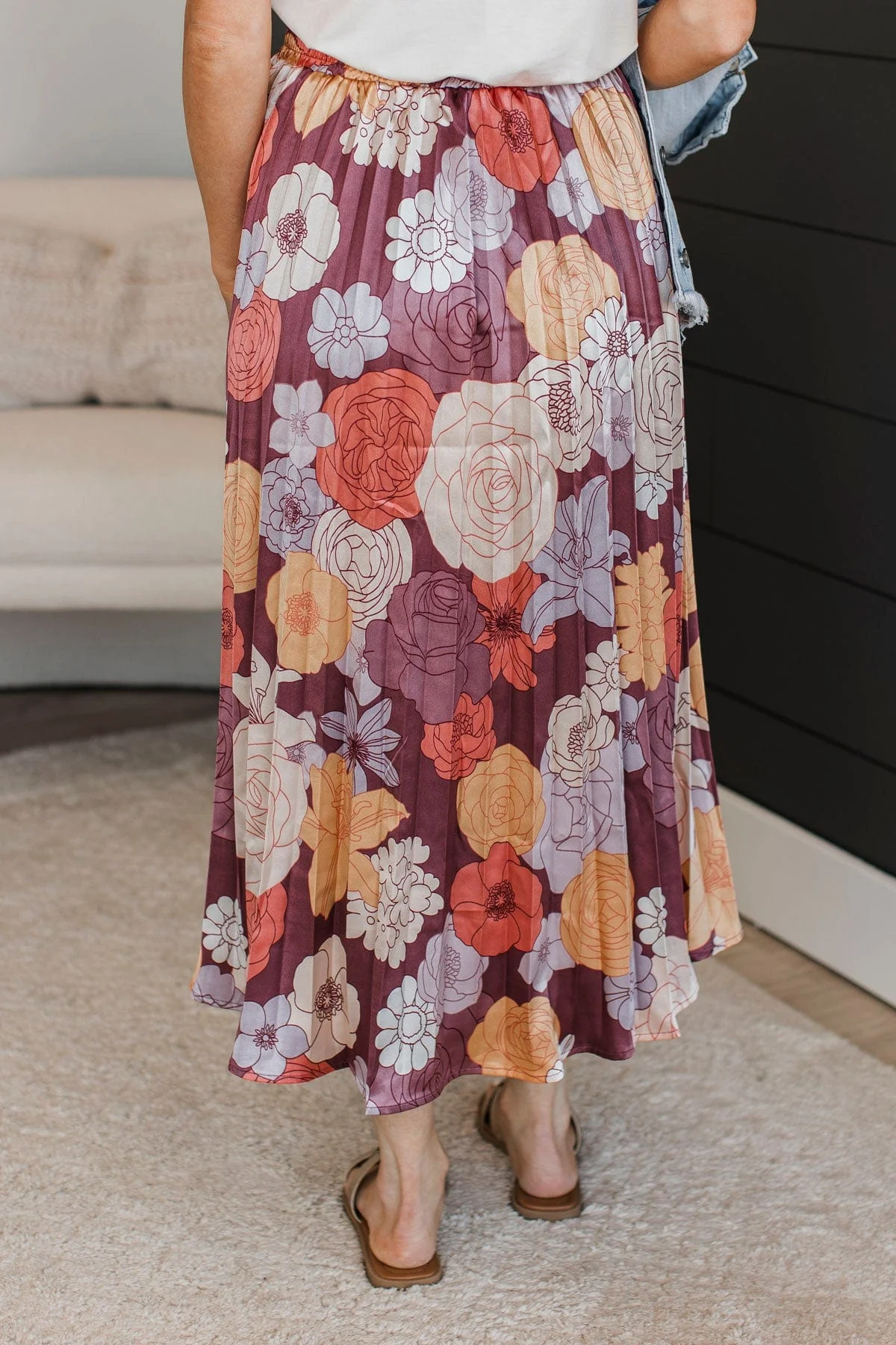 Perfect Like You Pleated Floral Skirt- Maroon - Image 6