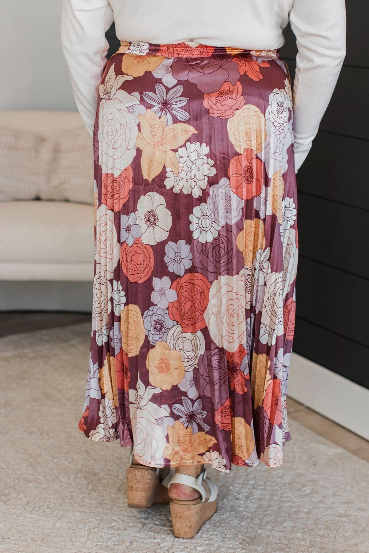 Perfect Like You Pleated Floral Skirt- Maroon - Image 7