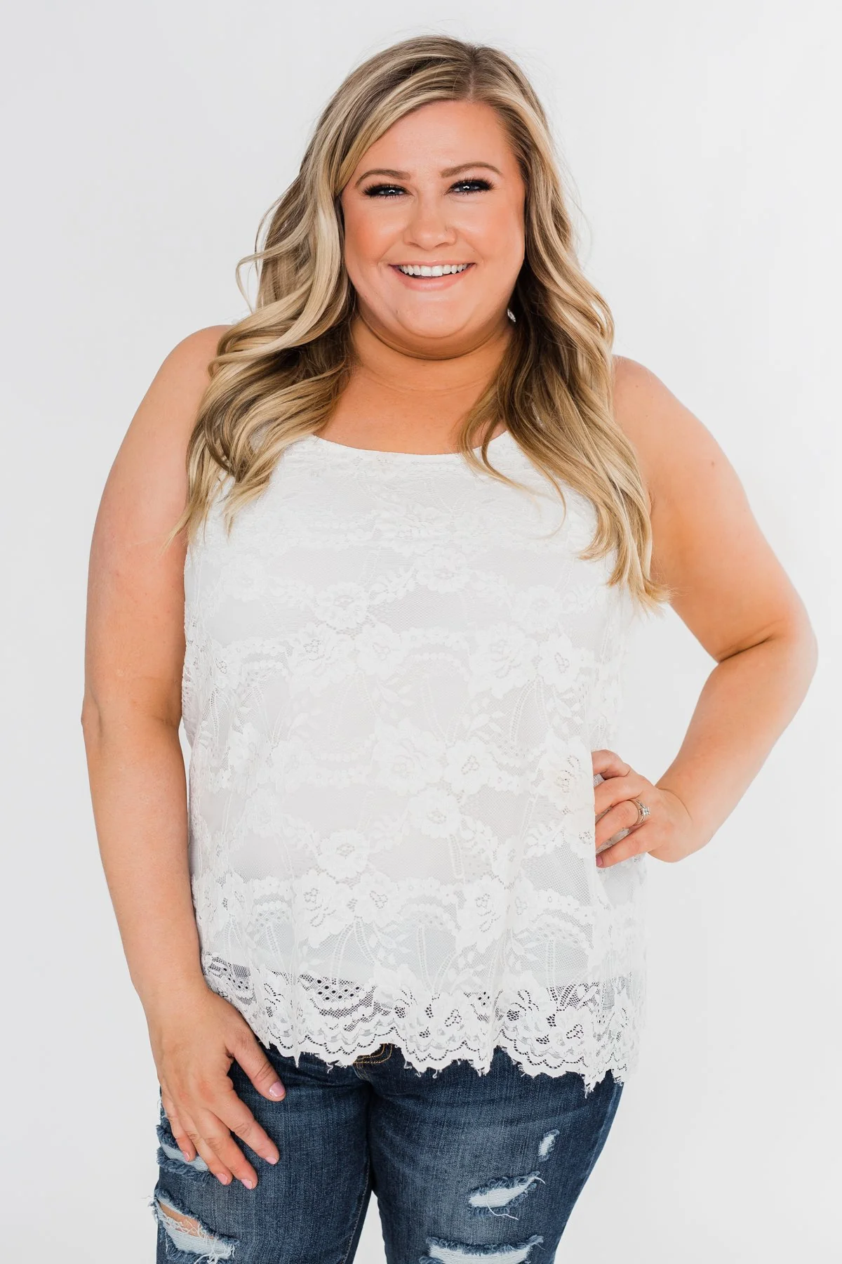 Perfect Moments Lace Tank Top- White - Image 4