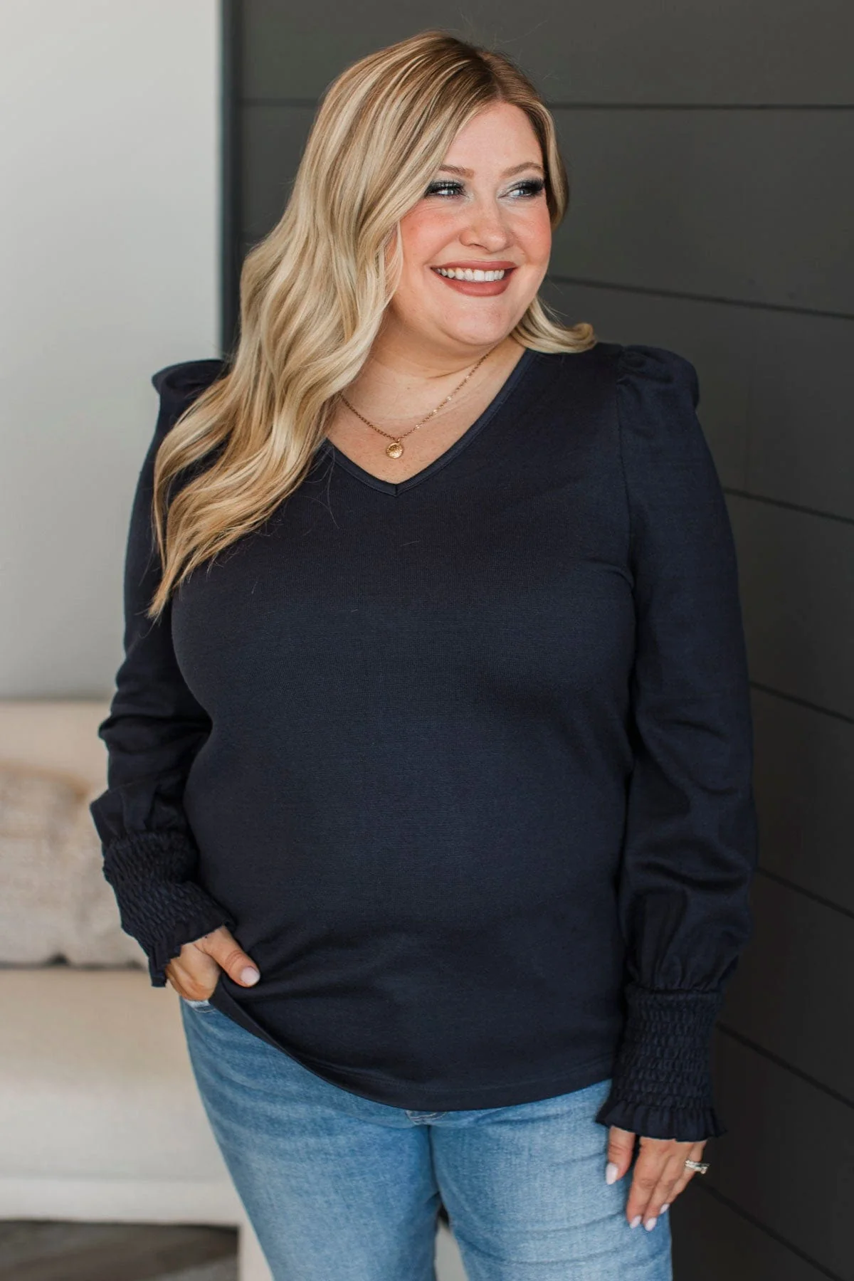 Perfect Nights Puff Sleeve Top- Dark Navy - Image 2
