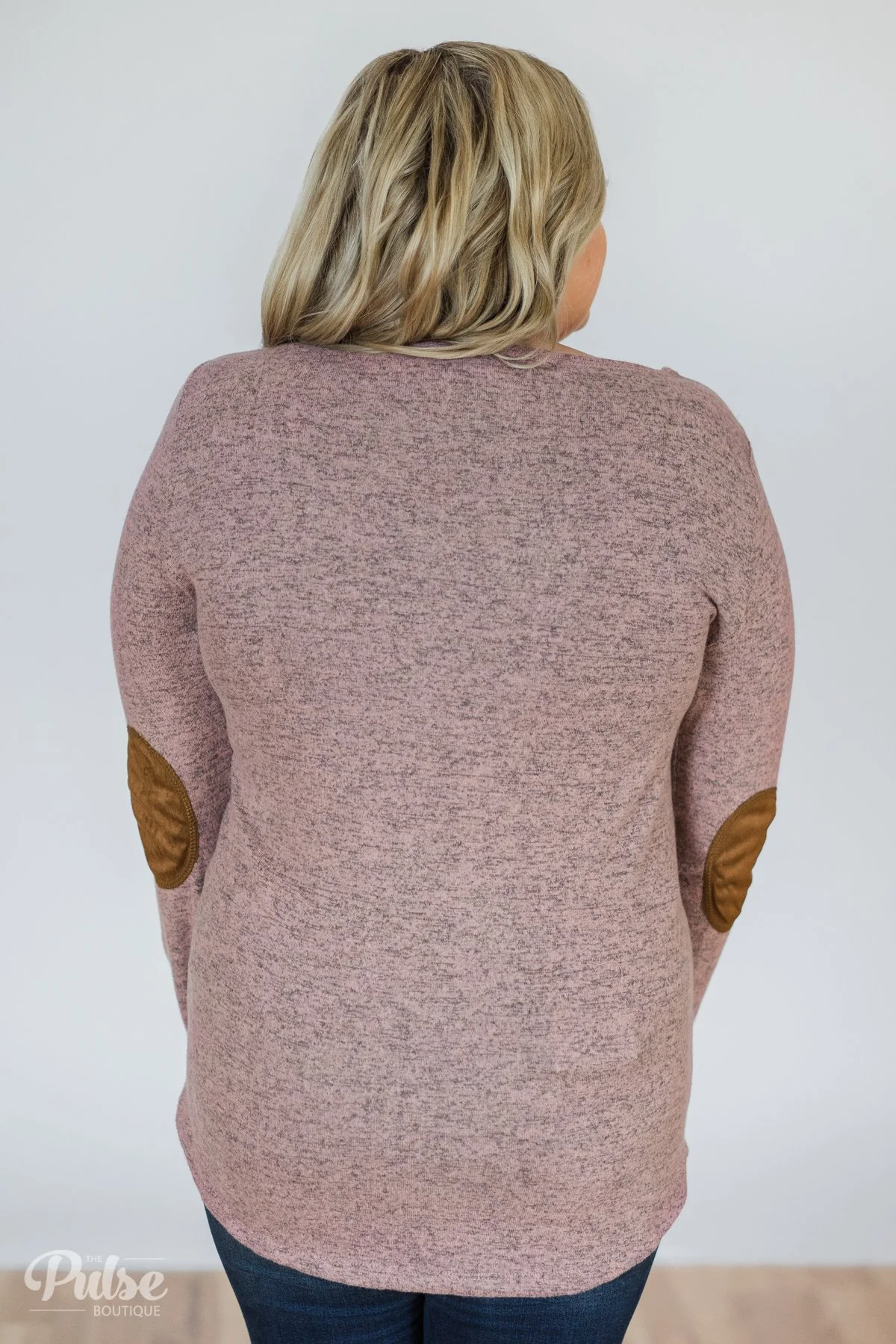 Perfect Pair Button & Elbow Patch Top- Heathered Mauve - Image 10