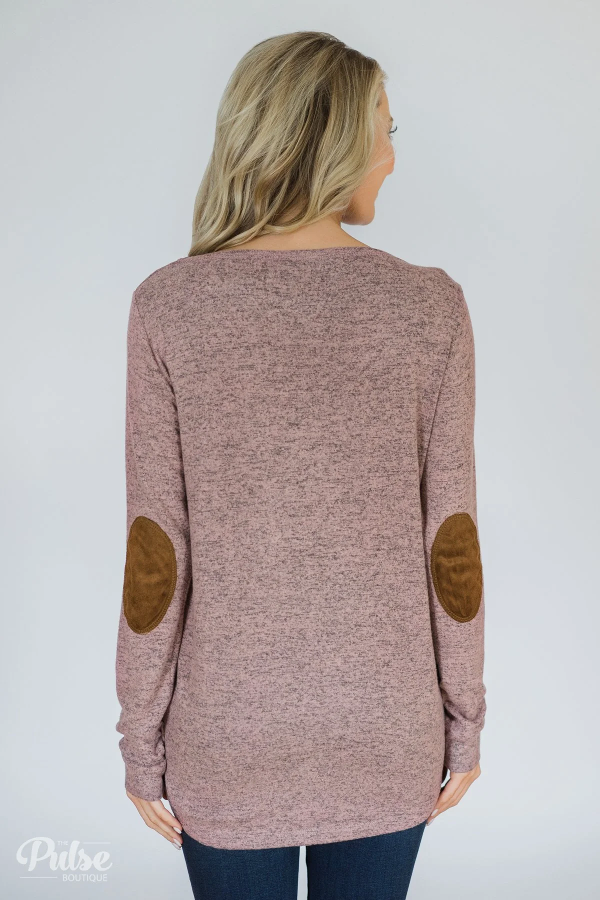 Perfect Pair Button & Elbow Patch Top- Heathered Mauve - Image 7