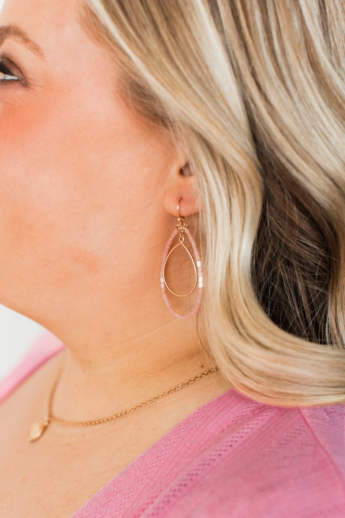 Perfect Pair Teardrop Hoop Earrings- Pink - Image 2