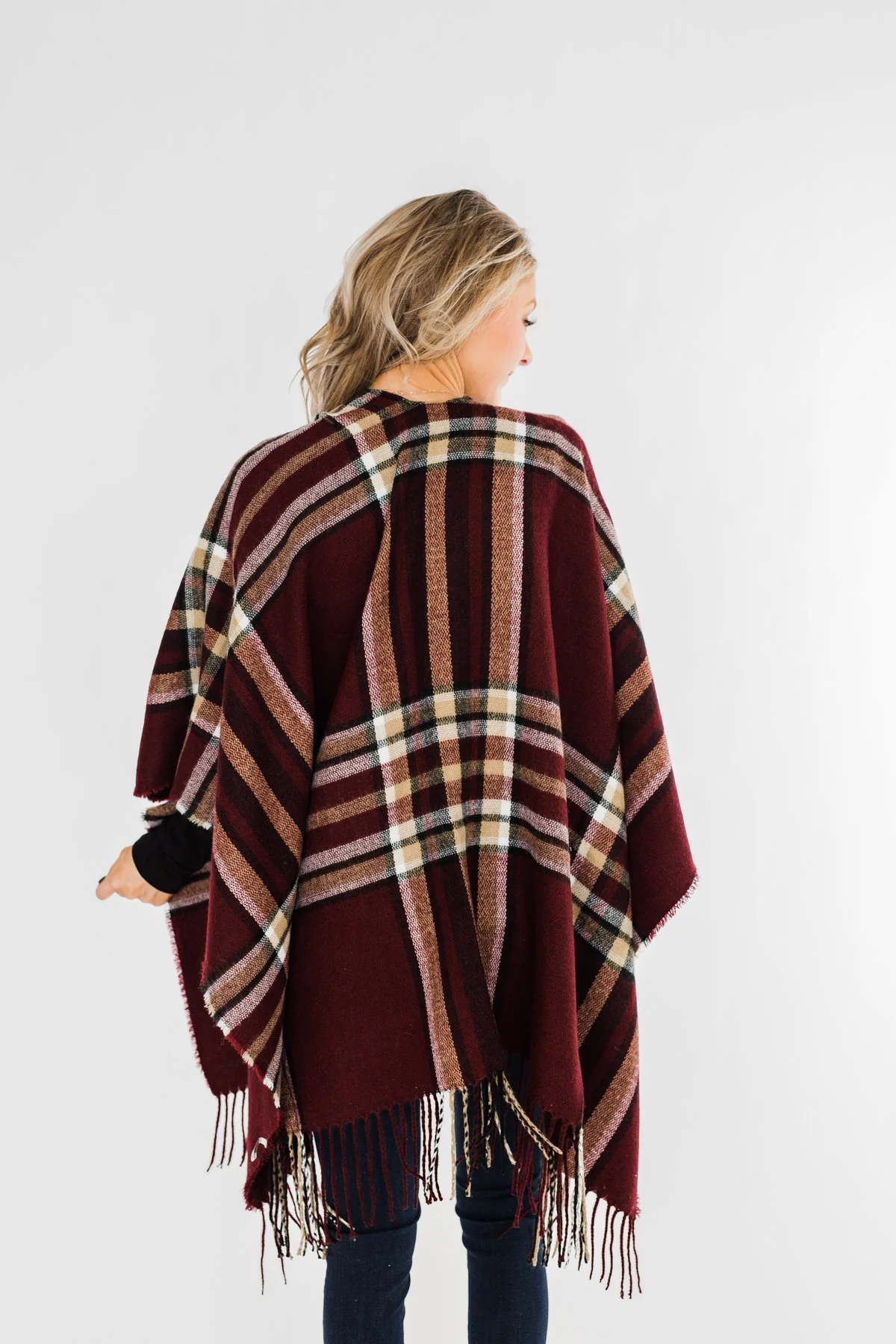Perfect Plaid Shawl- Burgundy, Tan, & Ivory - Image 5