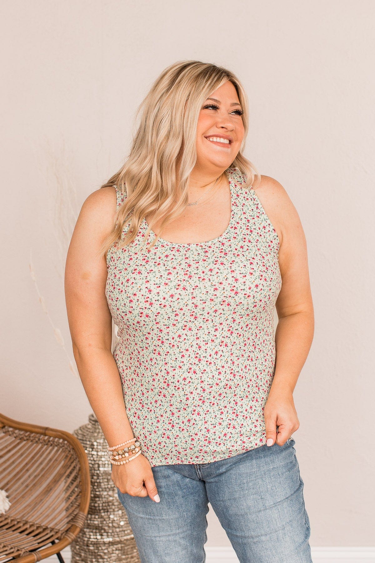 Perfect Poppies Floral Tank- Mint - Image 2