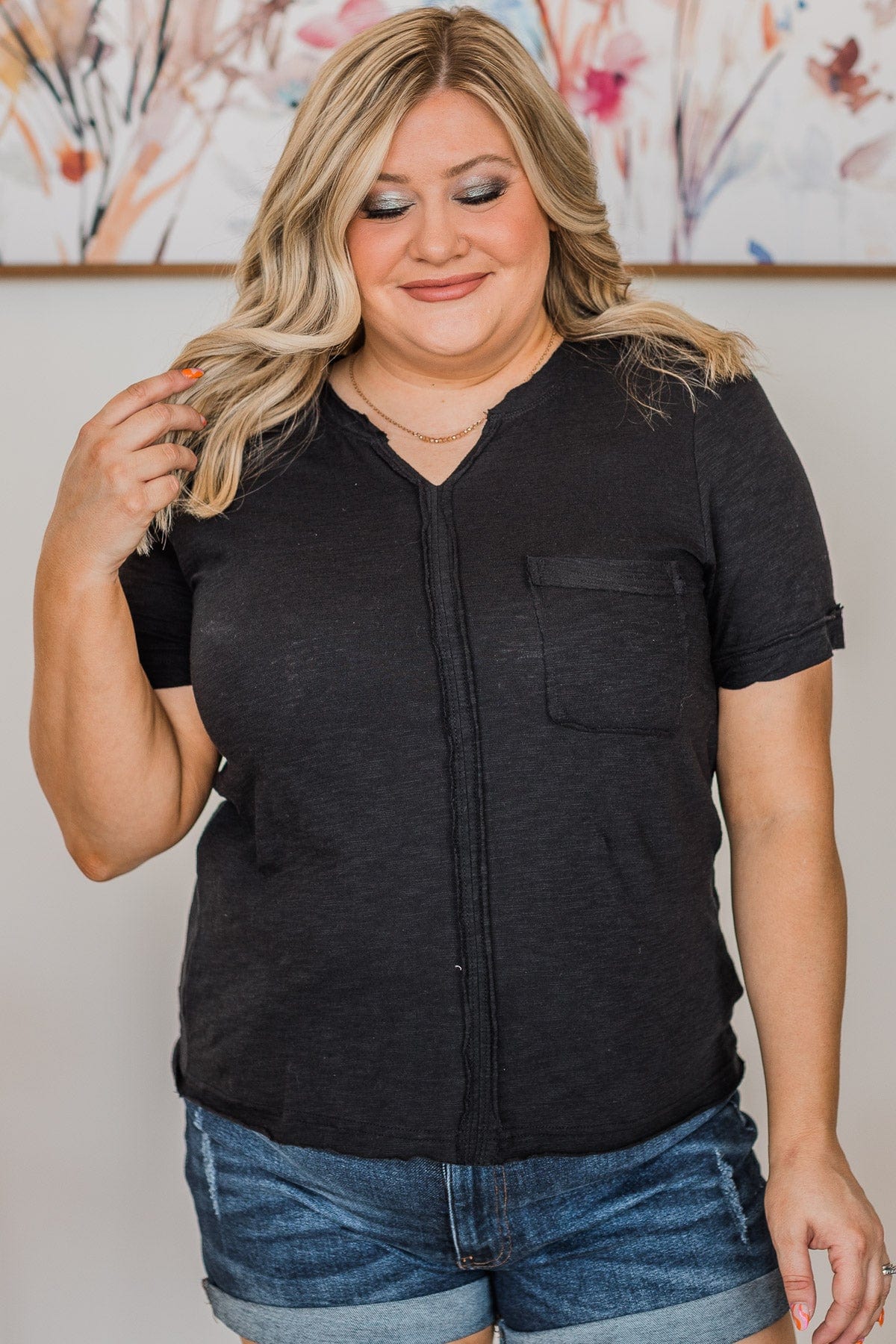 Perfect Together Notched Top- Black - Image 3