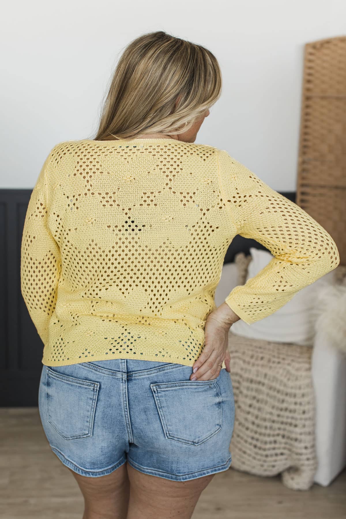 Perfectly Adorable Pointelle Knit Sweater- Light Yellow - Image 6