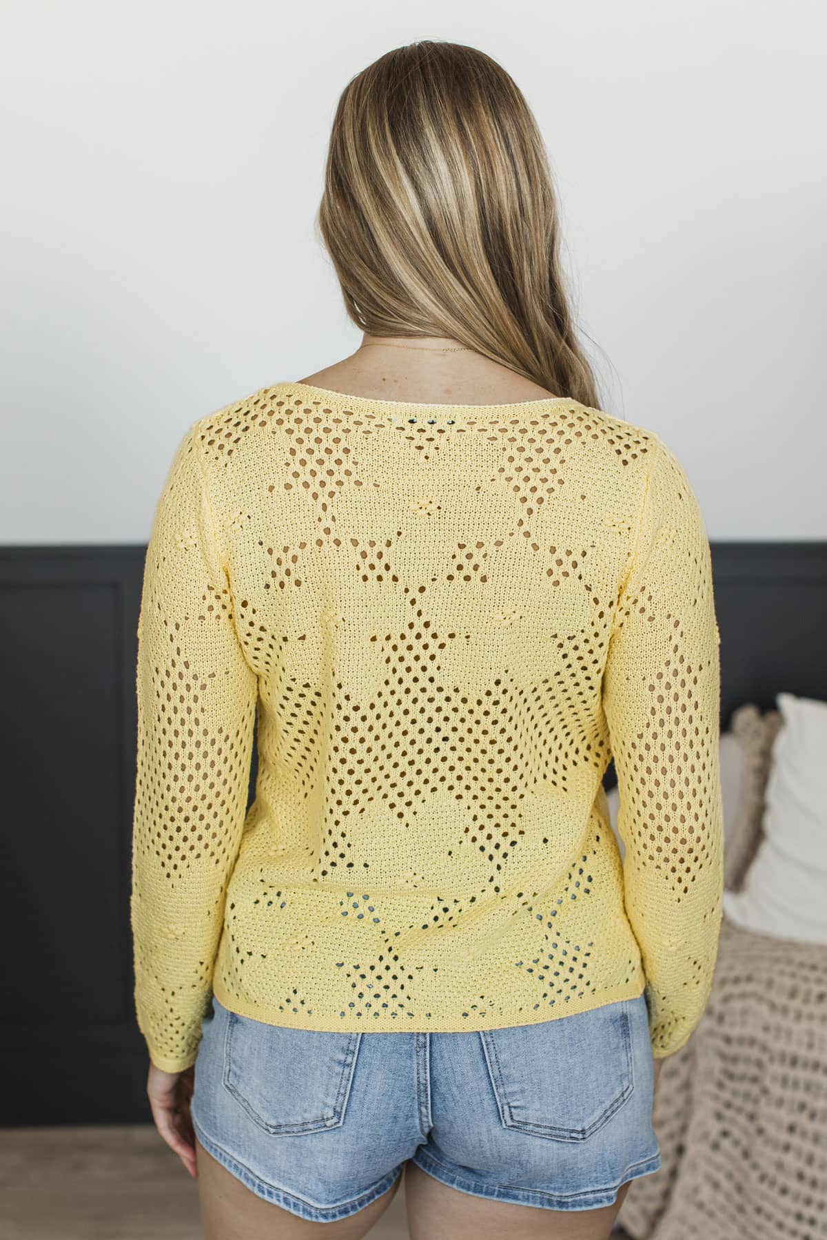 Perfectly Adorable Pointelle Knit Sweater- Light Yellow - Image 7