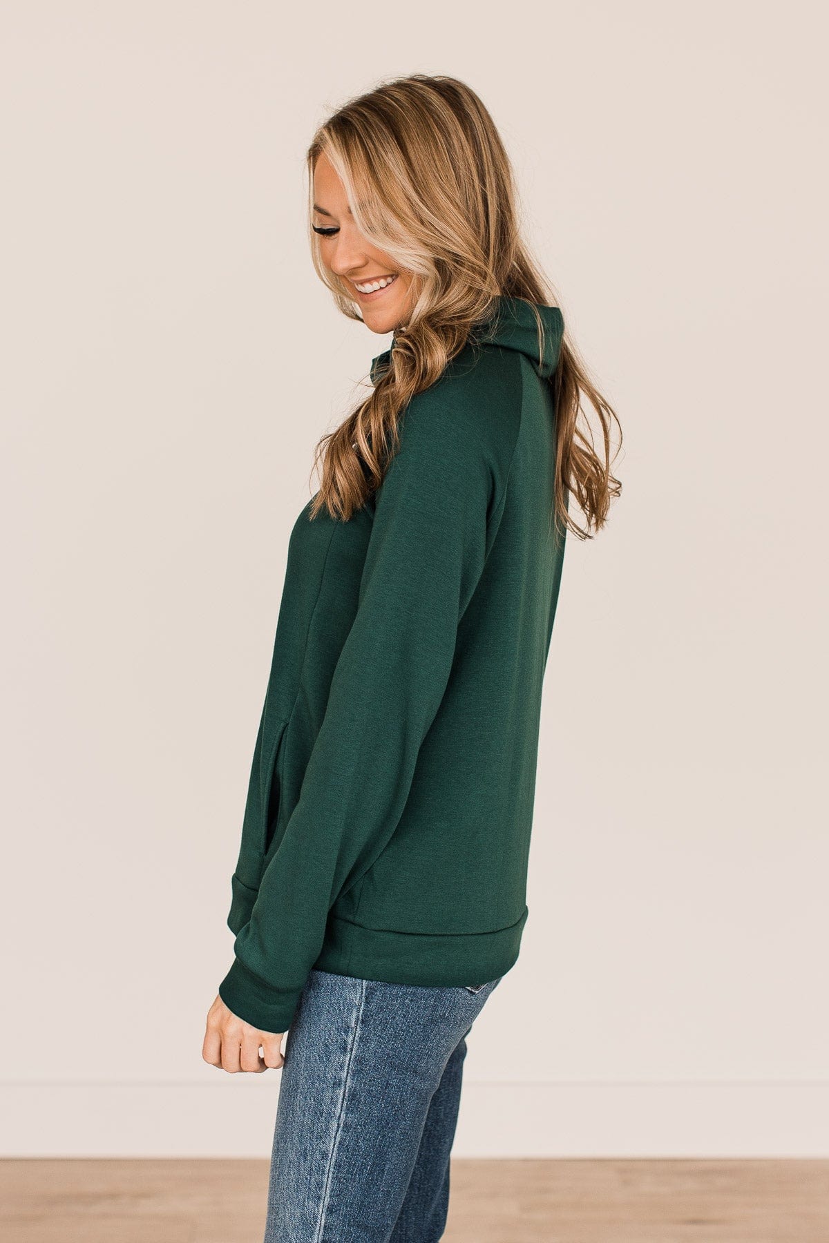 Perfectly Content Cowl Neck Top- Hunter Green - Image 6