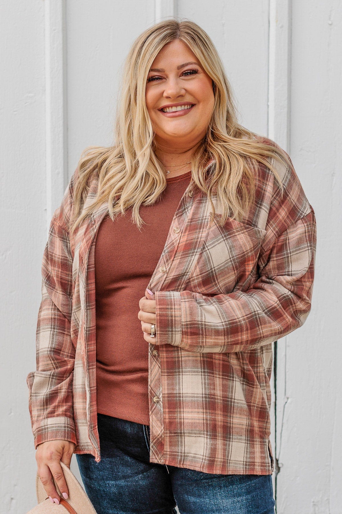 Perfectly Imperfect Button Plaid Top- Auburn - Image 9