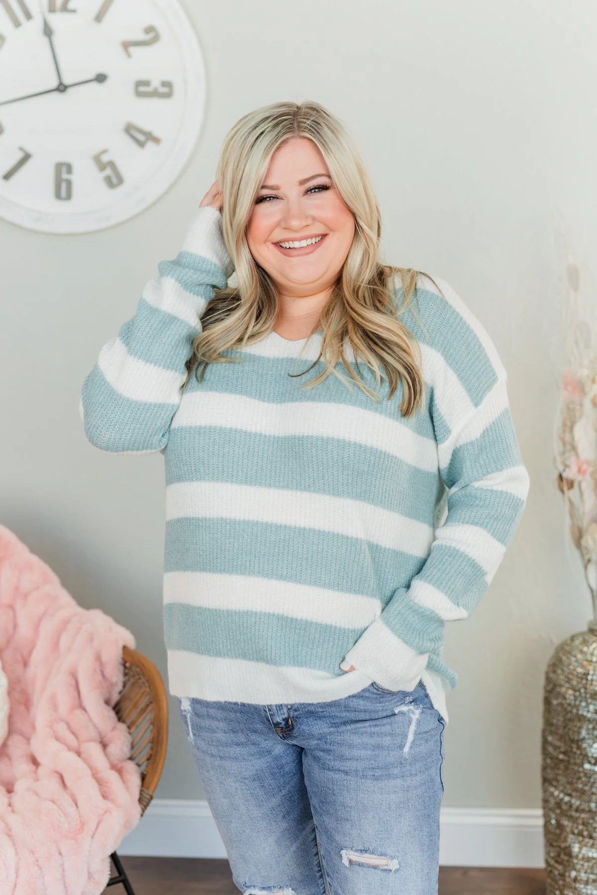 Perfectly Me Knit Sweater- Blue & Off-White - Image 3