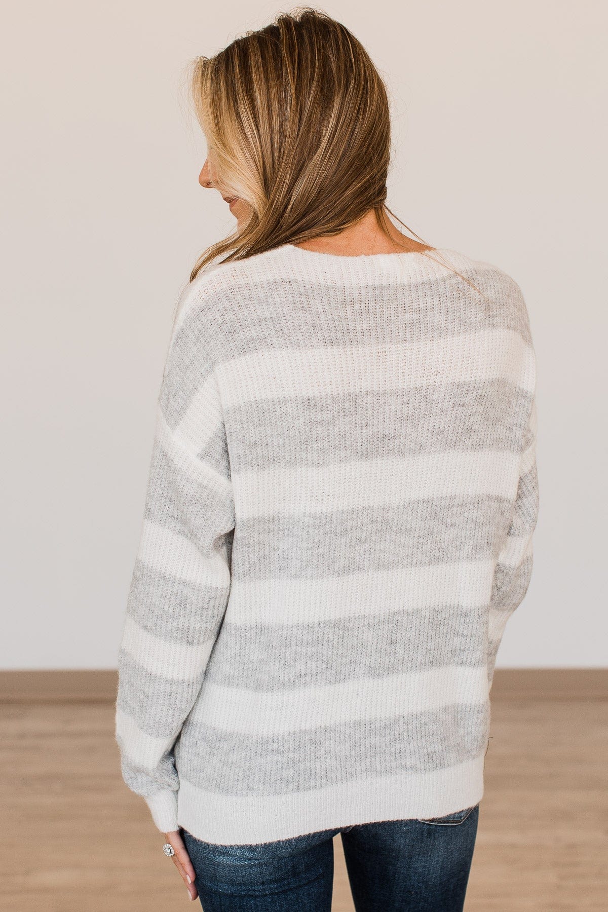 Perfectly Me Knit Sweater- Grey & Off-White - Image 8