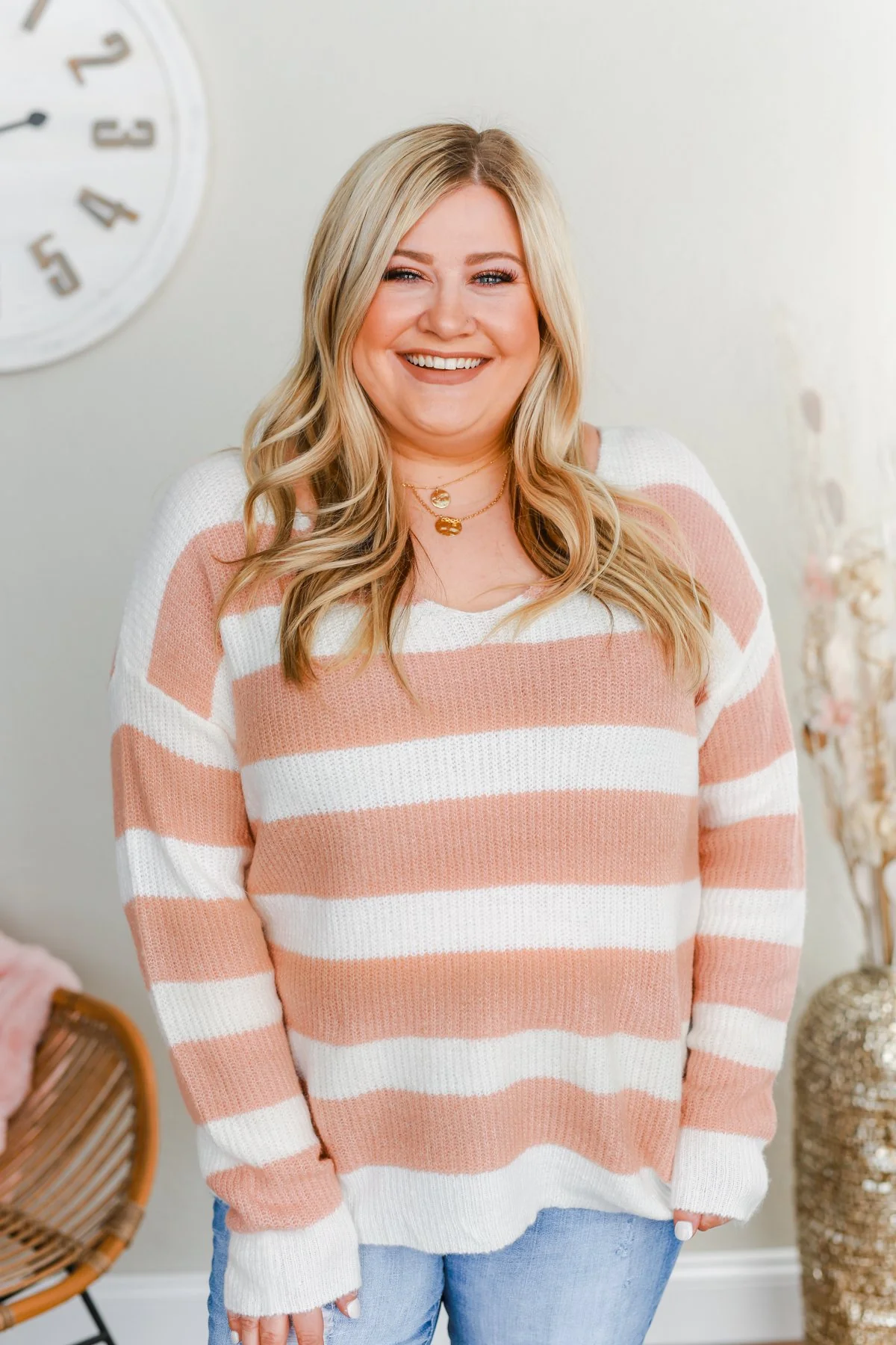 Perfectly Me Knit Sweater- Pink & Off-White - Image 2
