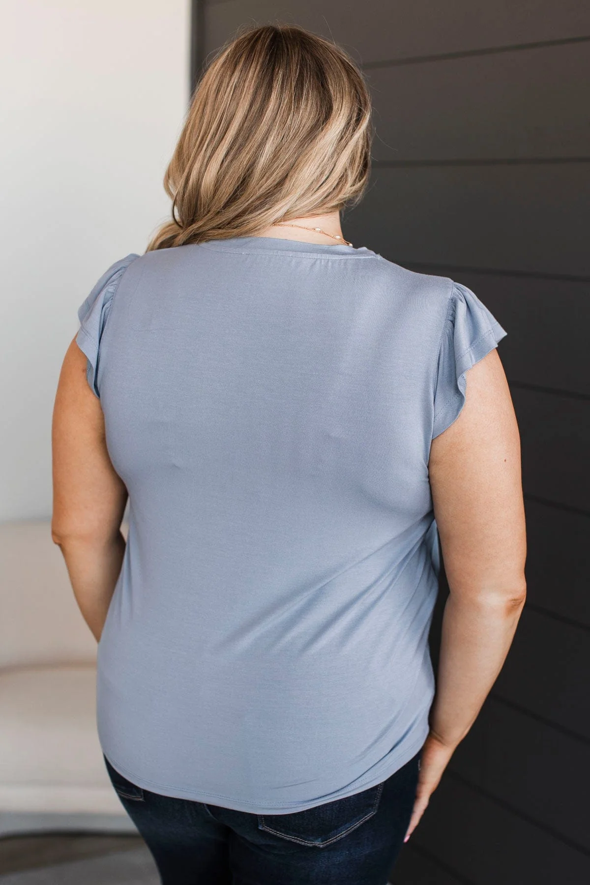 Perfectly Mine Ruffle Sleeve Top- Dusty Blue - Image 8
