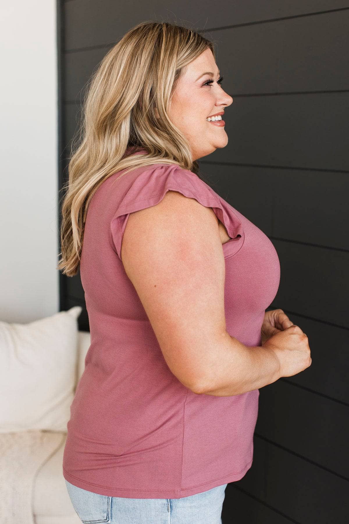 Perfectly Mine Ruffle Sleeve Top- Marsala - Image 5
