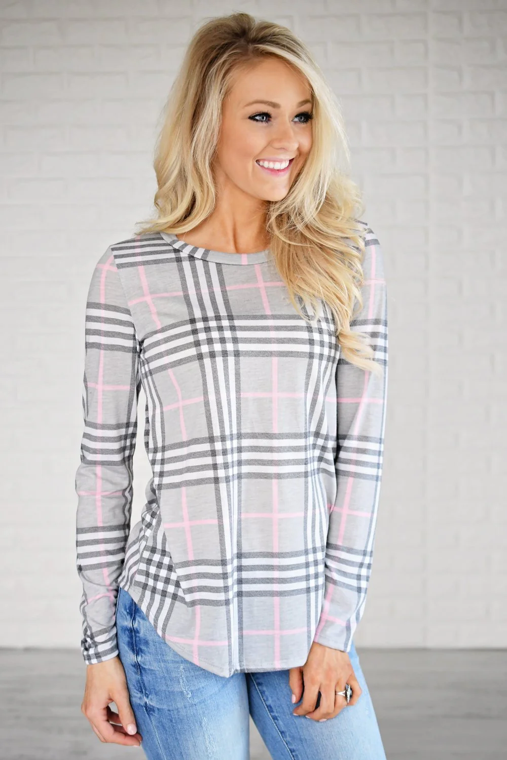 Perfectly Plaid Long Sleeve Top ~ Grey - Image 2