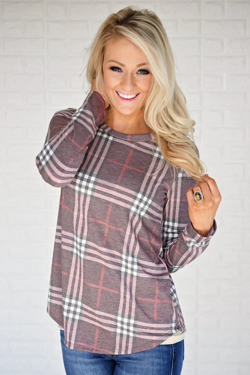 Perfectly Plaid Long Sleeve Top ~ Shades of Pink - Image 2