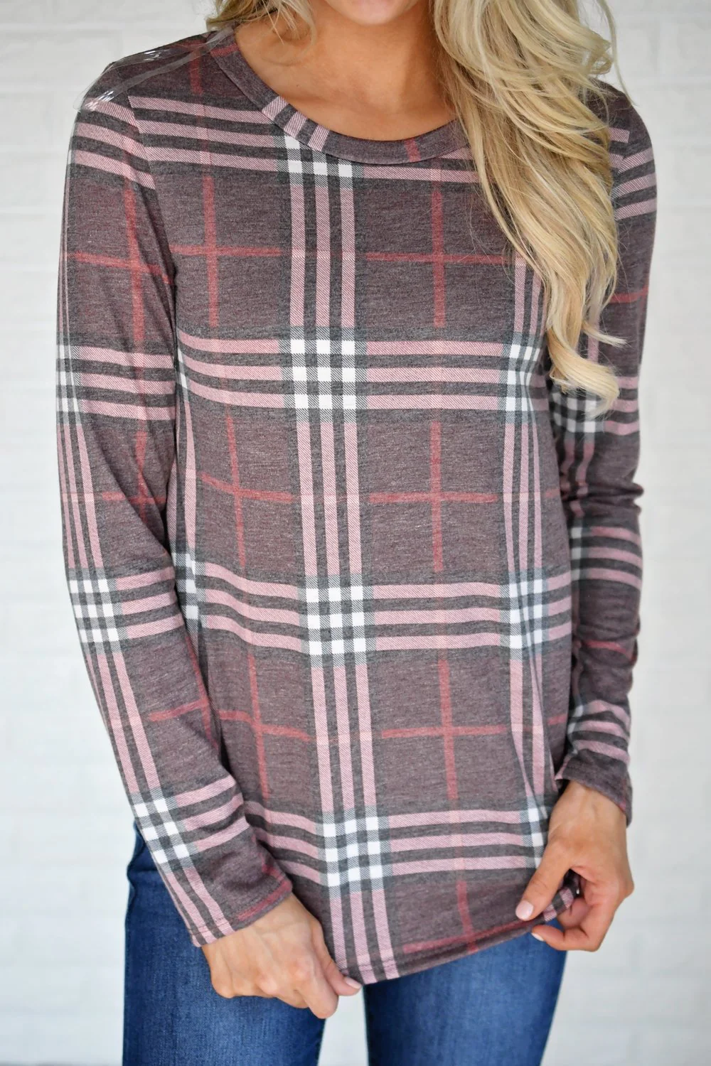Perfectly Plaid Long Sleeve Top ~ Shades of Pink - Image 4