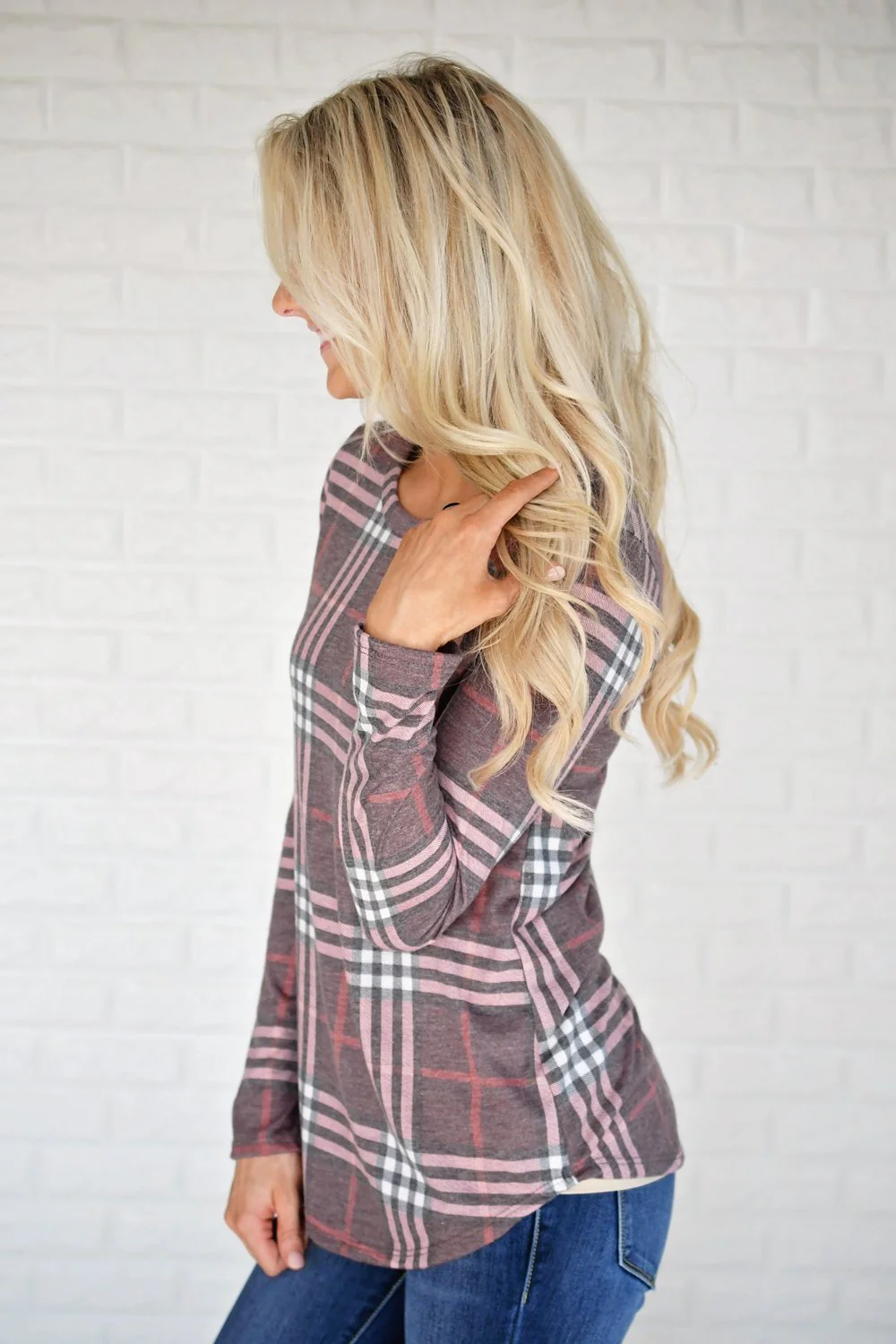 Perfectly Plaid Long Sleeve Top ~ Shades of Pink - Image 5