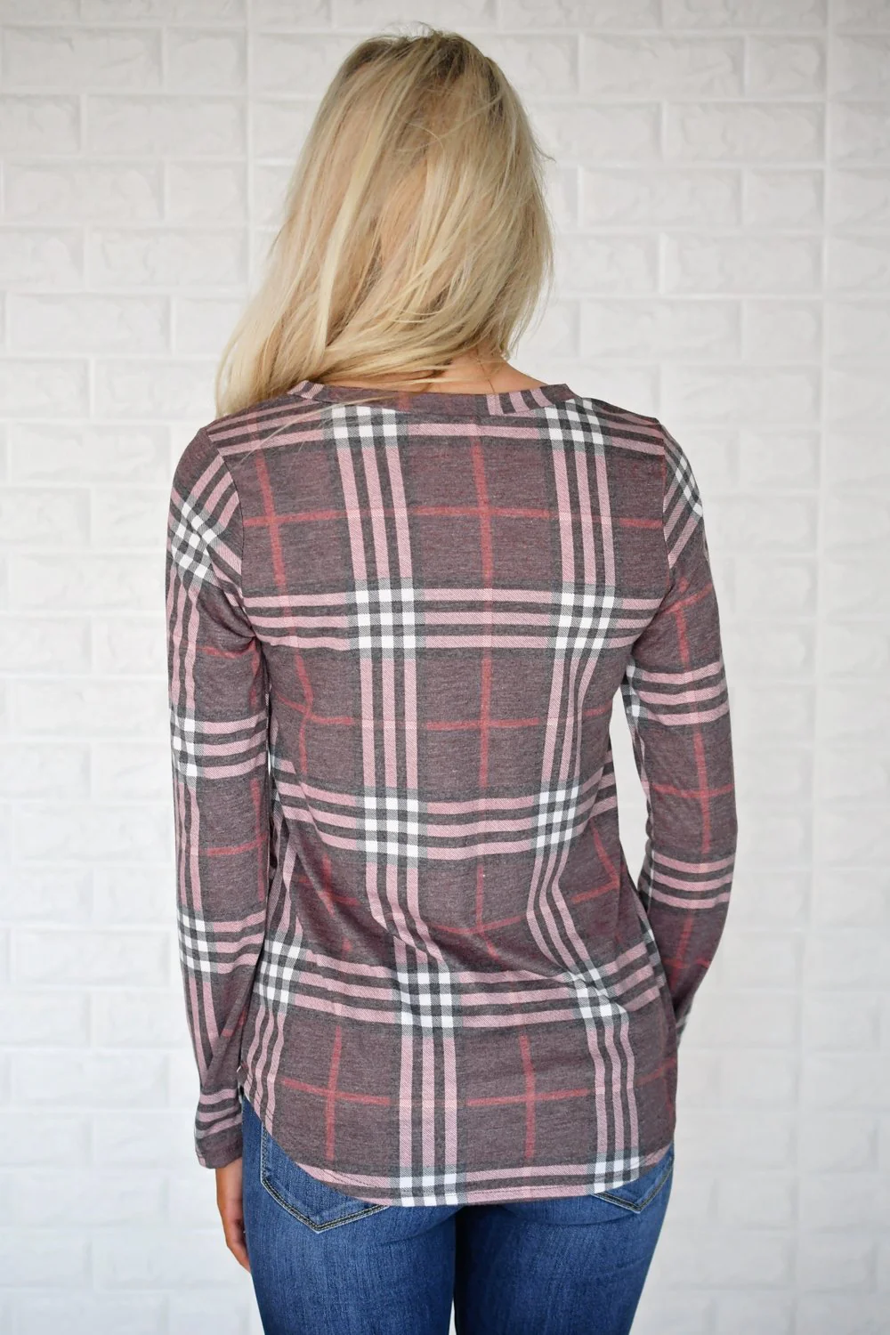 Perfectly Plaid Long Sleeve Top ~ Shades of Pink - Image 6