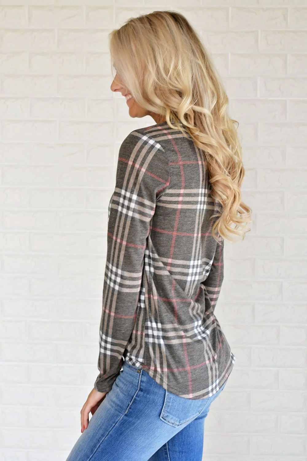 Perfectly Plaid Long Sleeve Top ~ Brown - Image 6