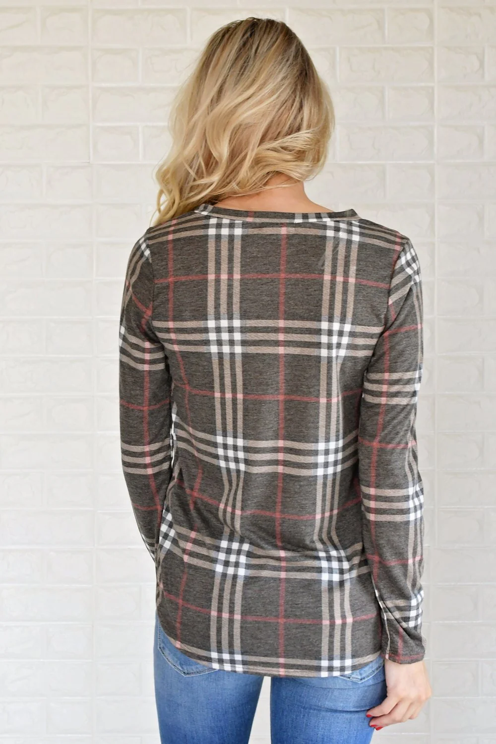 Perfectly Plaid Long Sleeve Top ~ Brown - Image 7