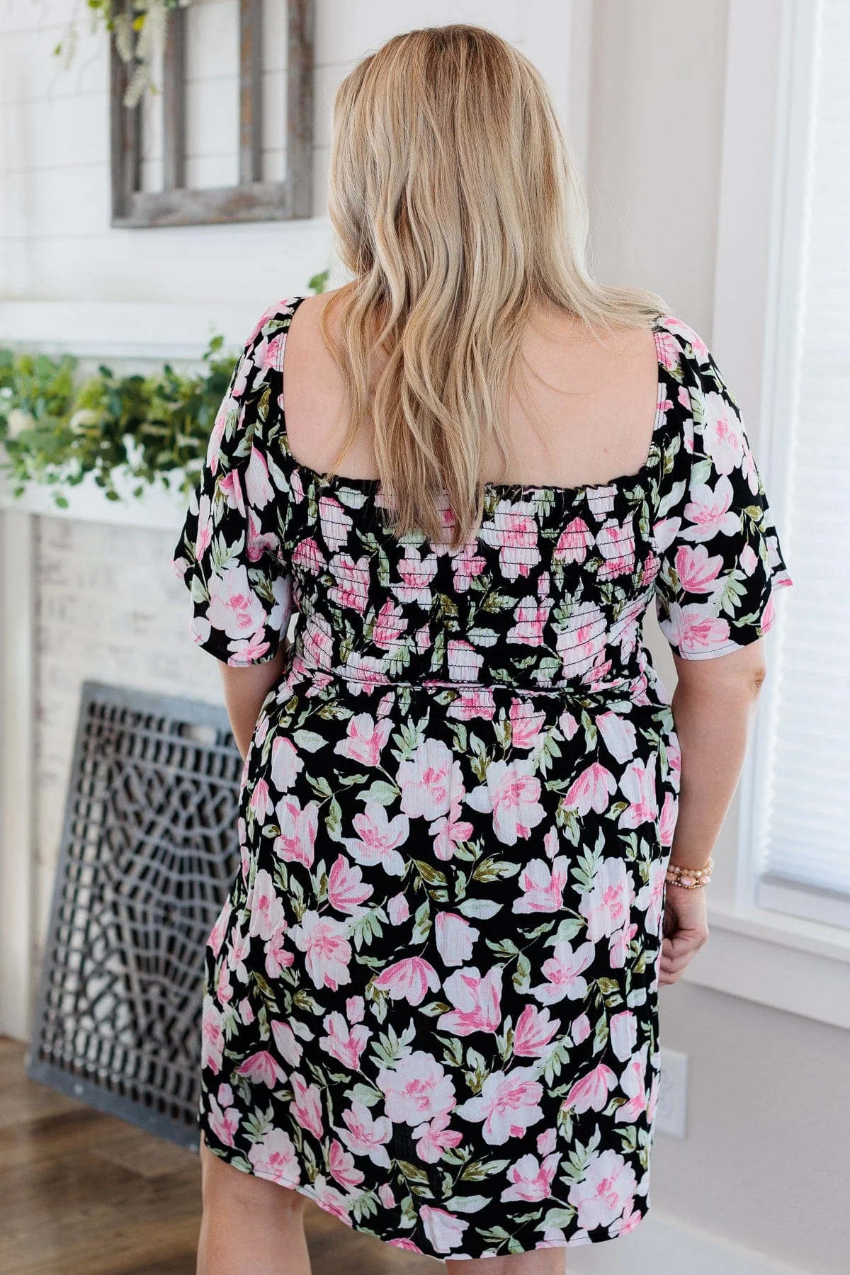 Perfectly Poised Flutter Sleeve Mini Dress- Black & Pink - Image 8