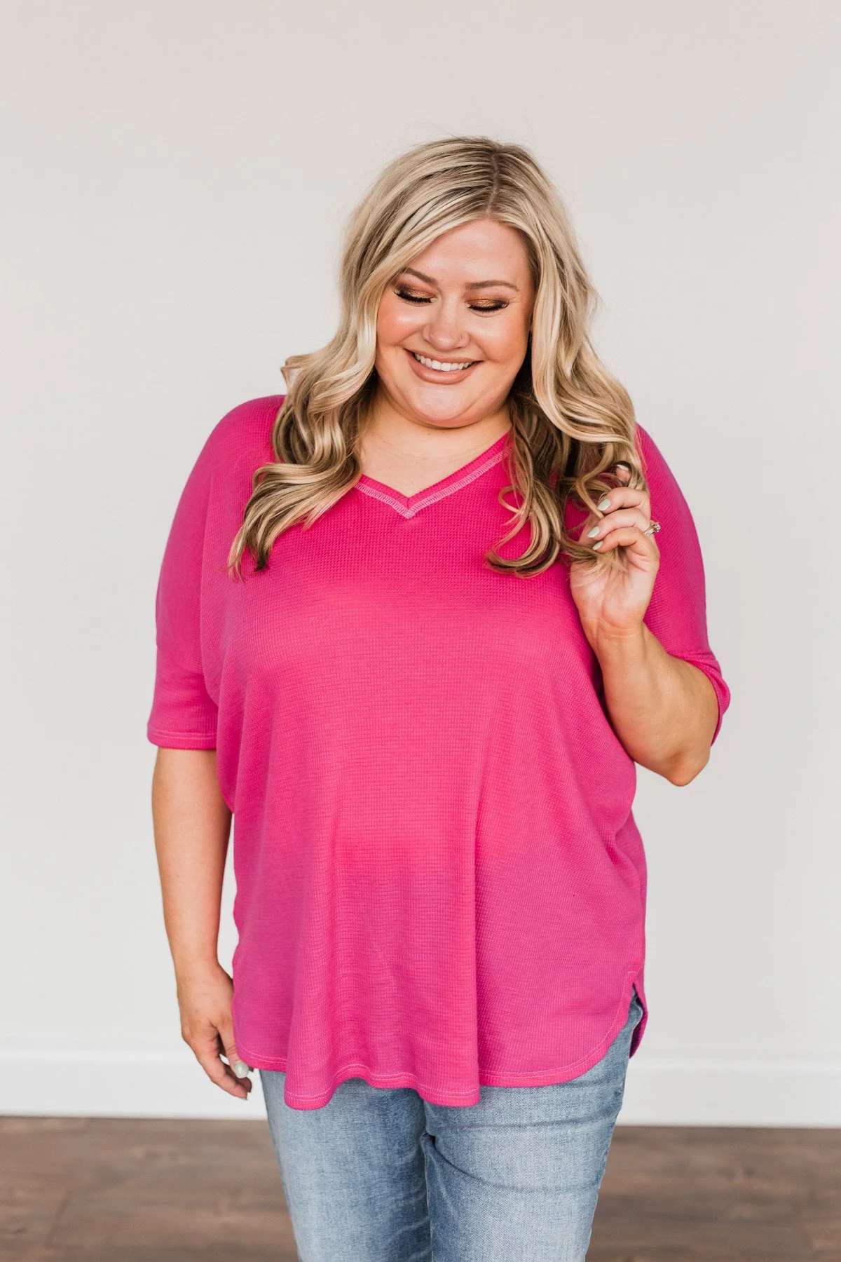 Perfectly Pretty Thermal Knit Top- Fuchsia - Image 2