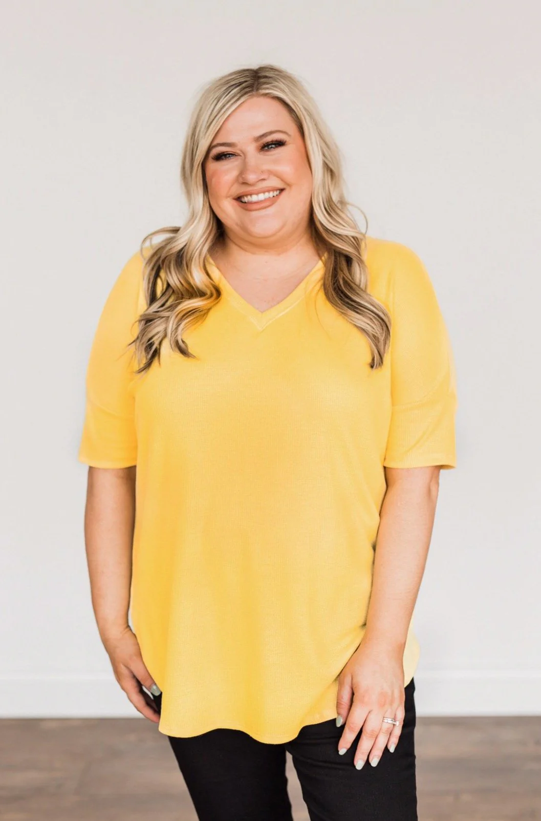 Perfectly Pretty Thermal Knit Top- Yellow - Image 2