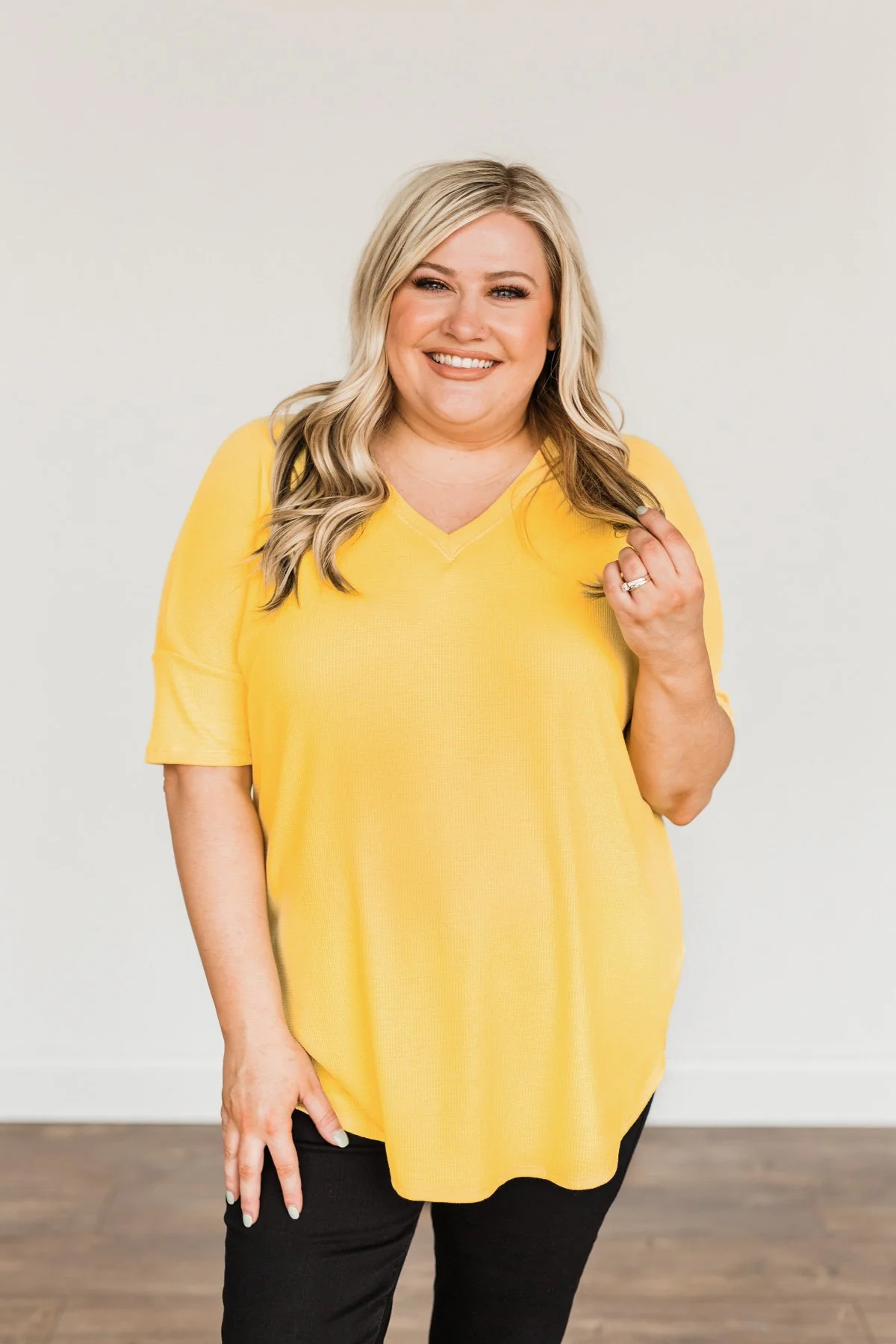 Perfectly Pretty Thermal Knit Top- Yellow - Image 3