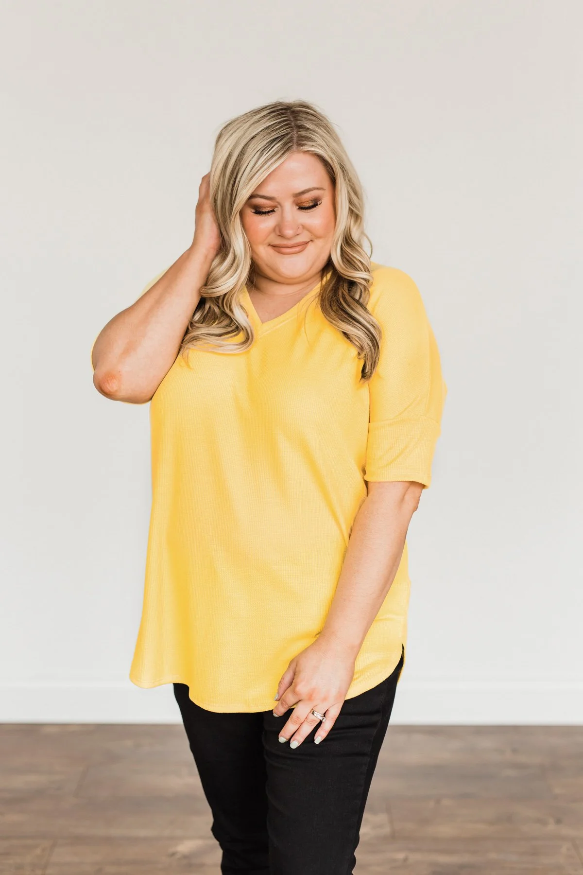 Perfectly Pretty Thermal Knit Top- Yellow - Image 7