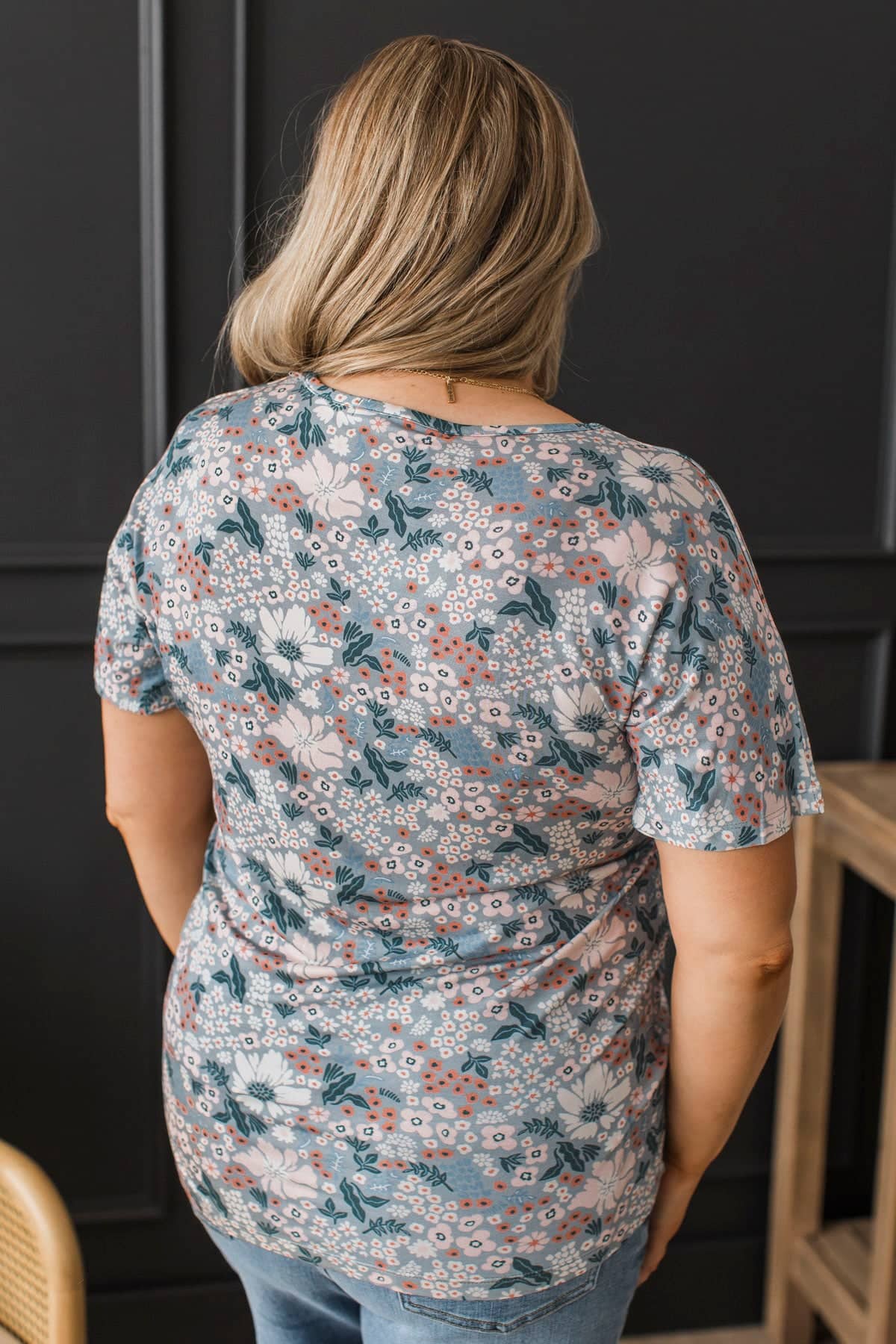 Perfectly You Short Sleeve Floral Top- Grey & Blush - Image 8