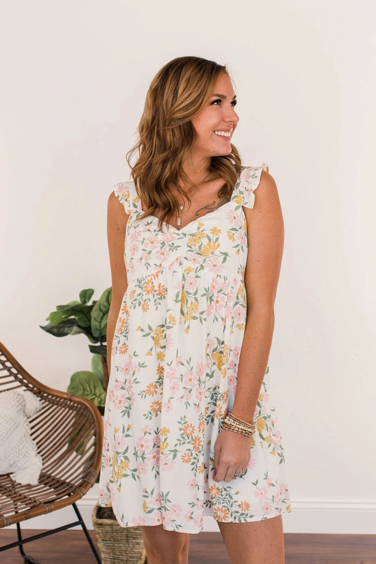 Petals In My Hair Floral Dress- Ivory