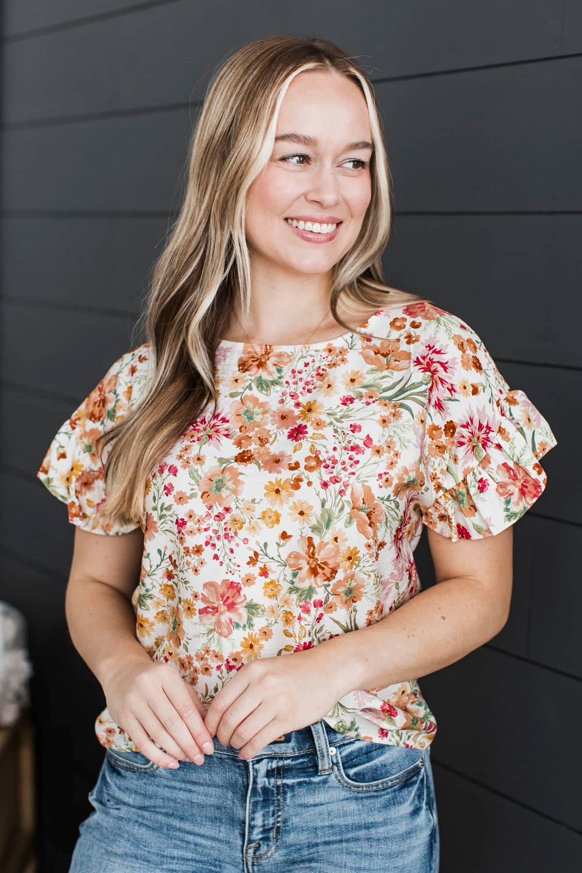 Phenomenal Feelings Floral Top- Ivory & Peach - Image 2