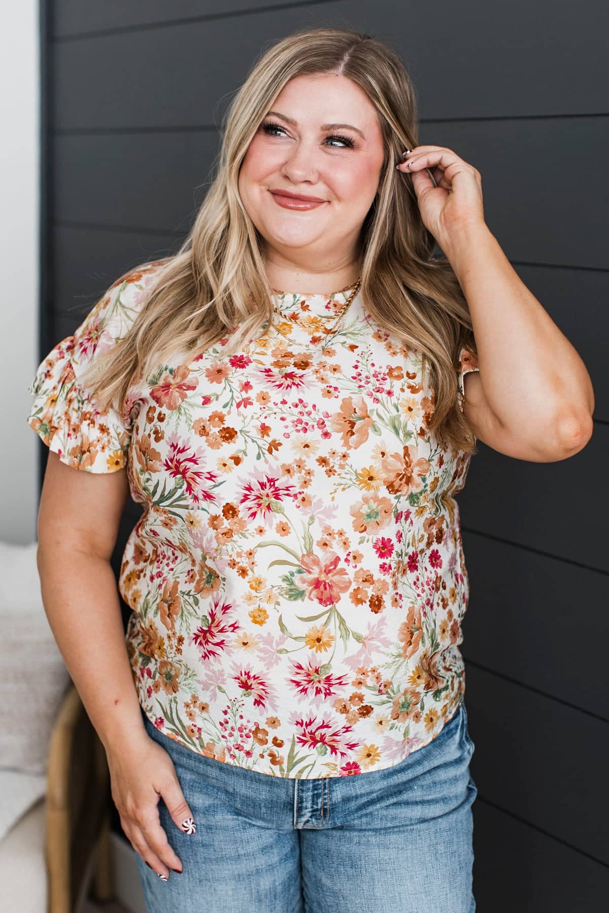Phenomenal Feelings Floral Top- Ivory & Peach - Image 3