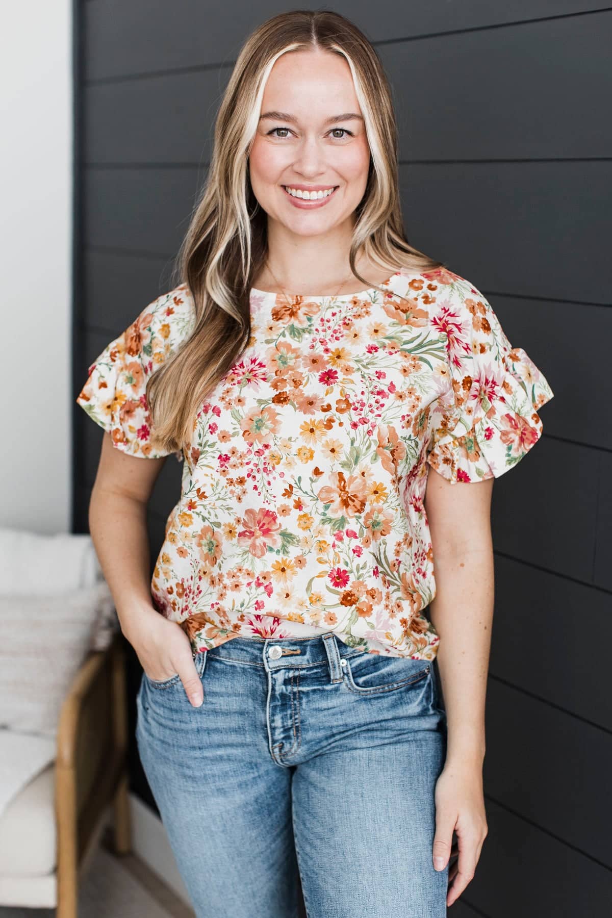 Phenomenal Feelings Floral Top- Ivory & Peach - Image 4