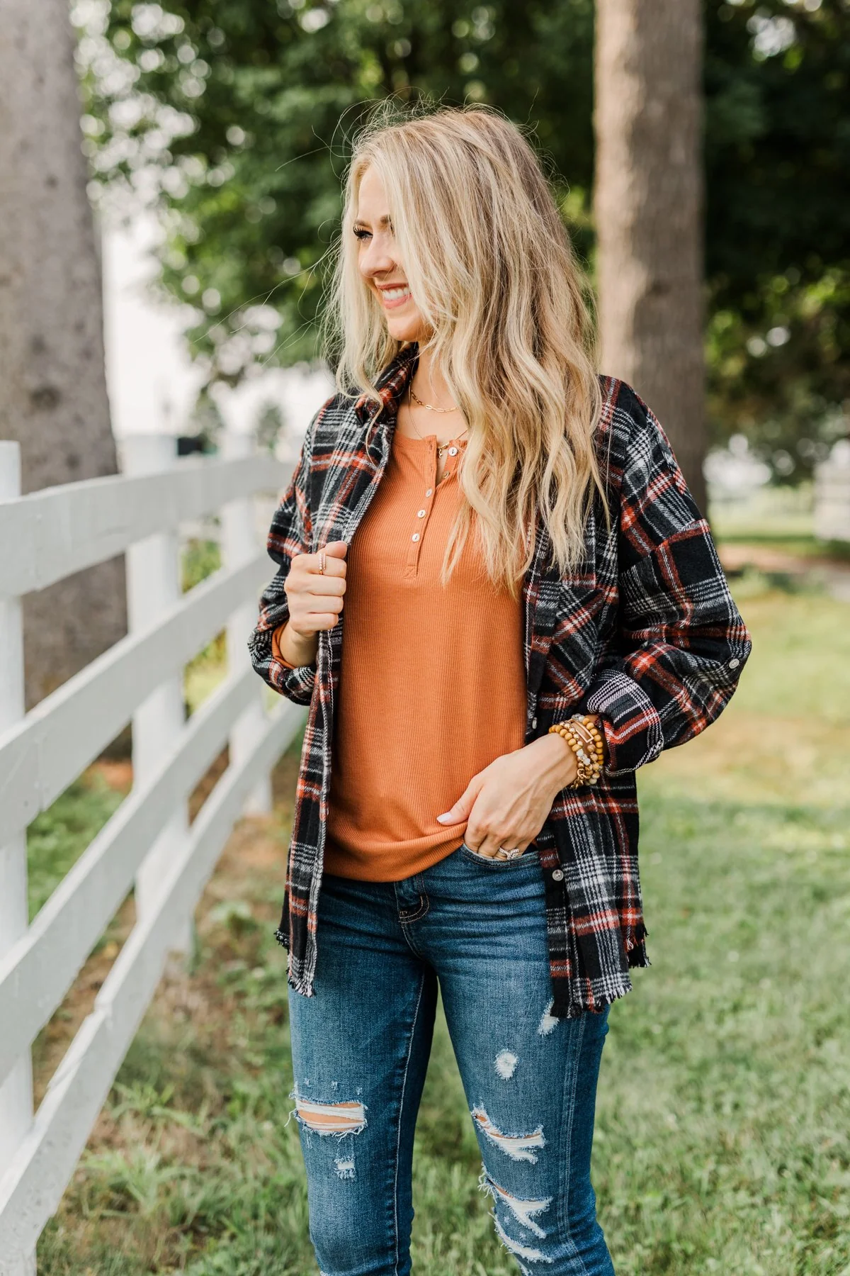 Pick Of The Patch Frayed Flannel- Black & Rust - Image 11