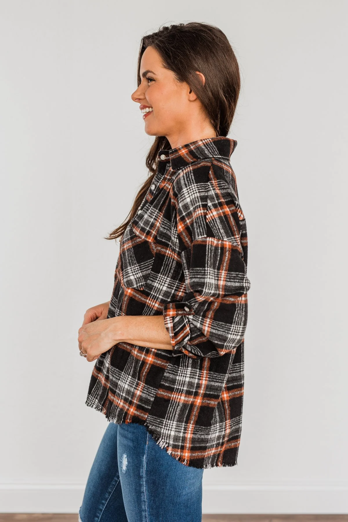 Pick Of The Patch Frayed Flannel- Black & Rust - Image 13