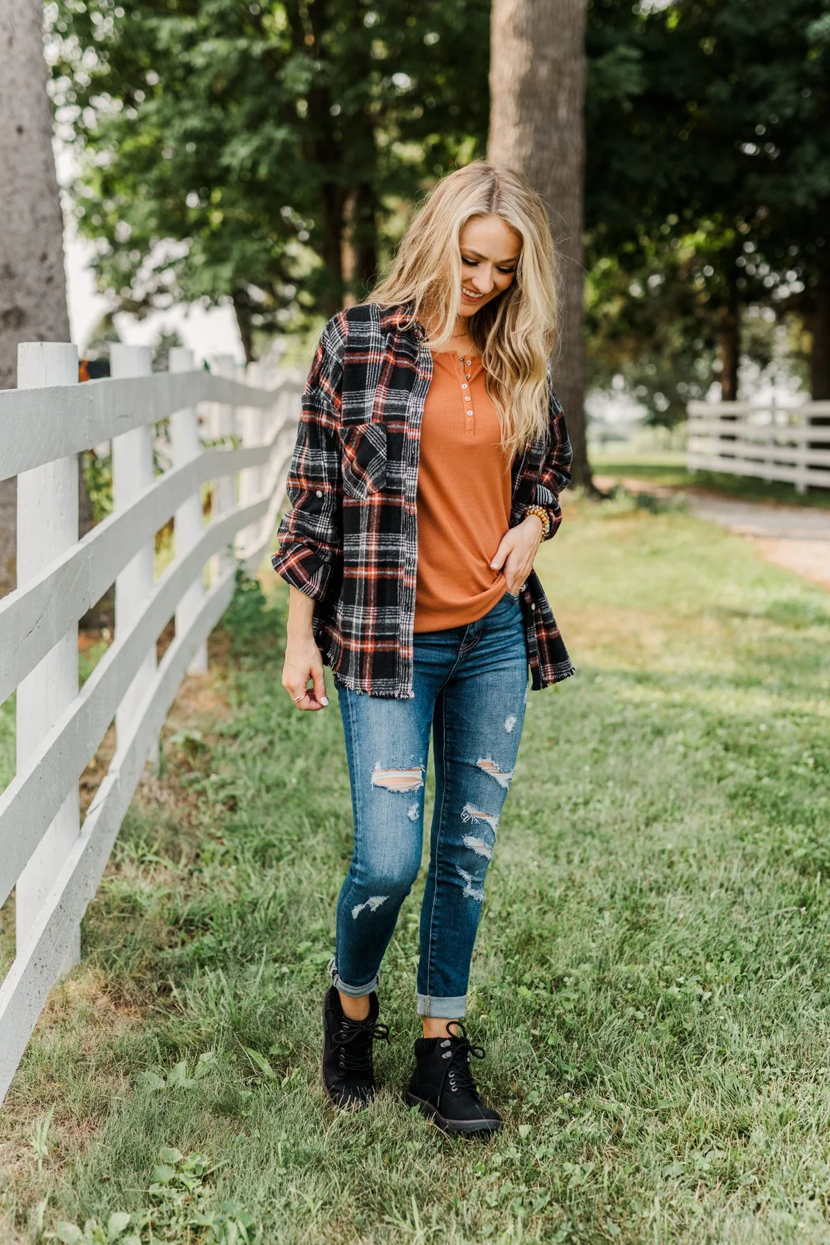 Pick Of The Patch Frayed Flannel- Black & Rust - Image 7