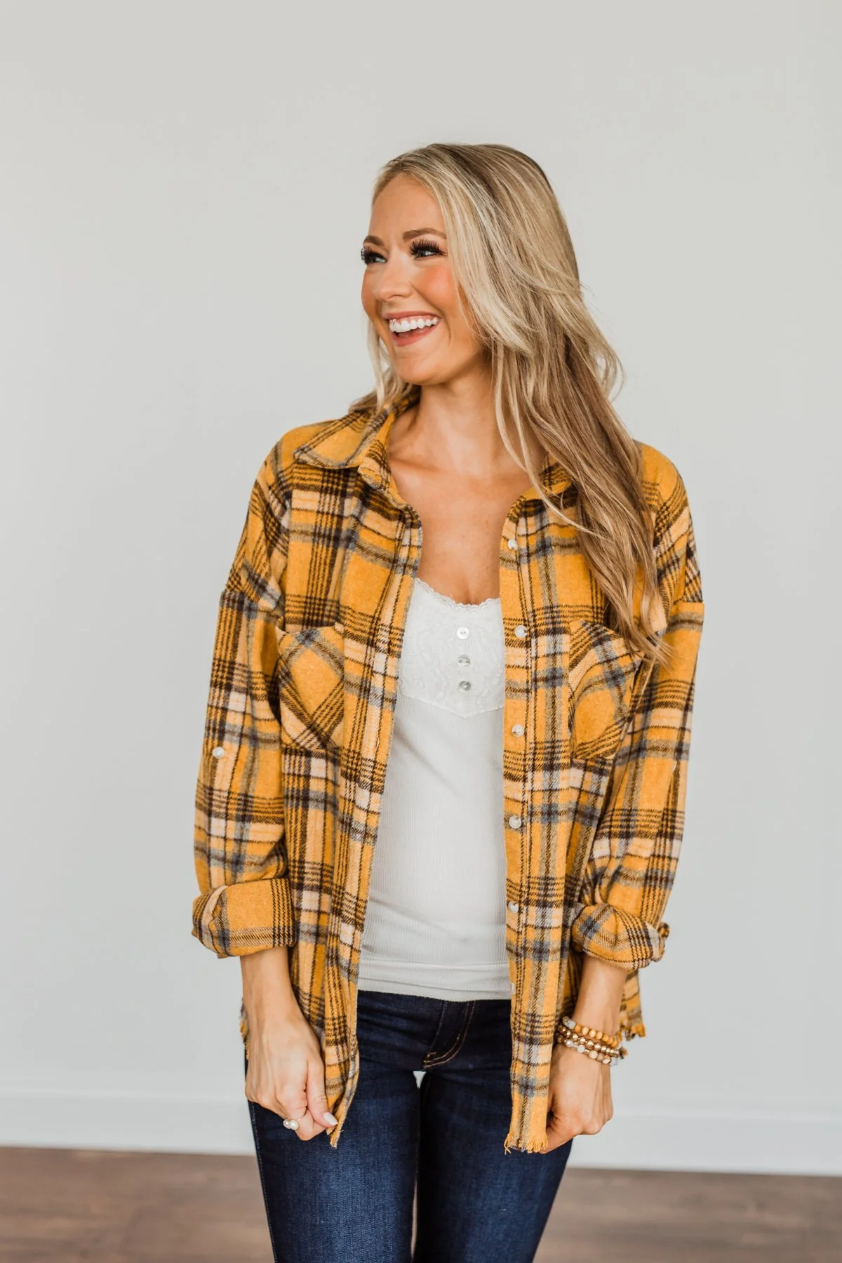 Pick Of The Patch Frayed Flannel- Mustard - Image 5
