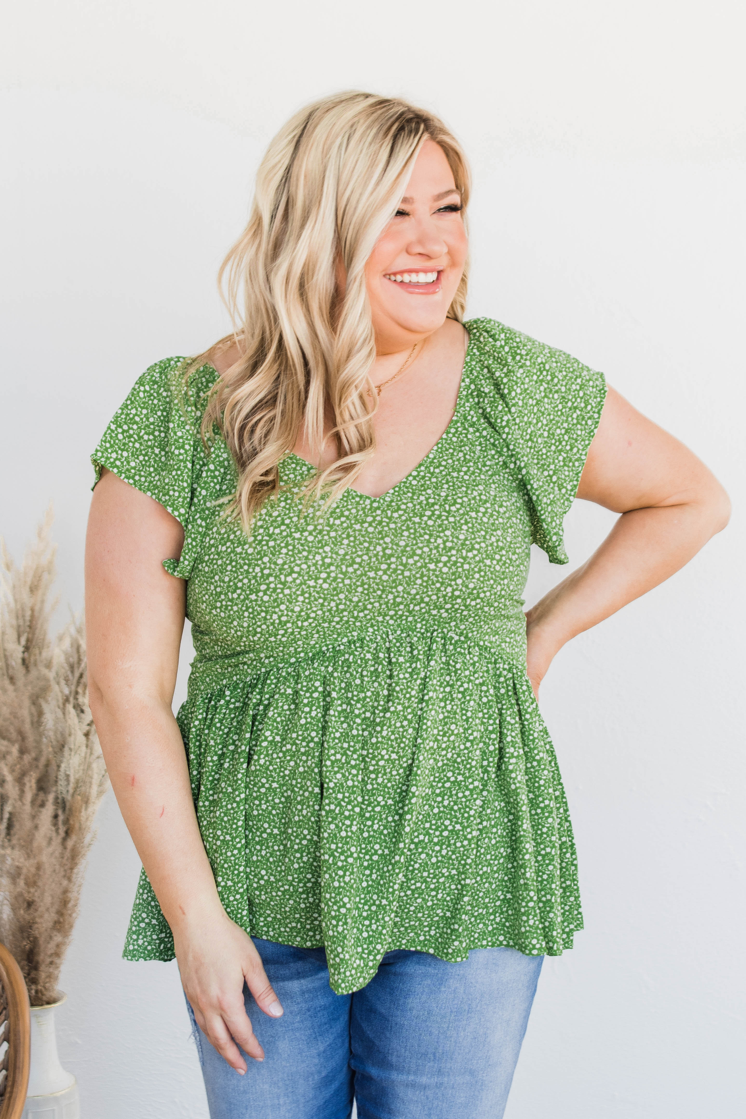 Picking Clovers Babydoll Floral Top- Green - Image 4