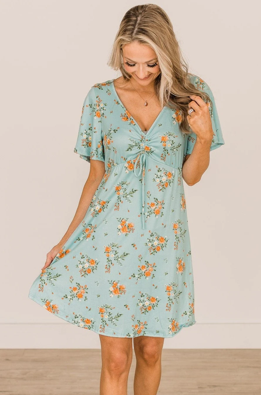 Picking Daisies Floral Dress- Aqua Blue - Image 3
