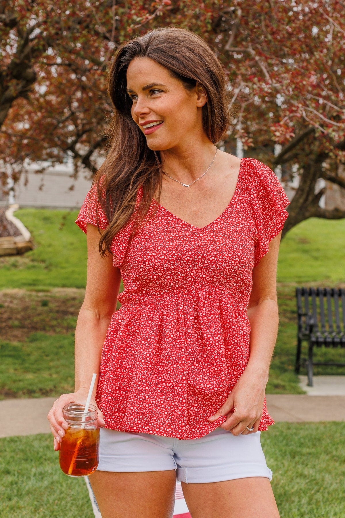 Picking Pansies Babydoll Floral Top- Red