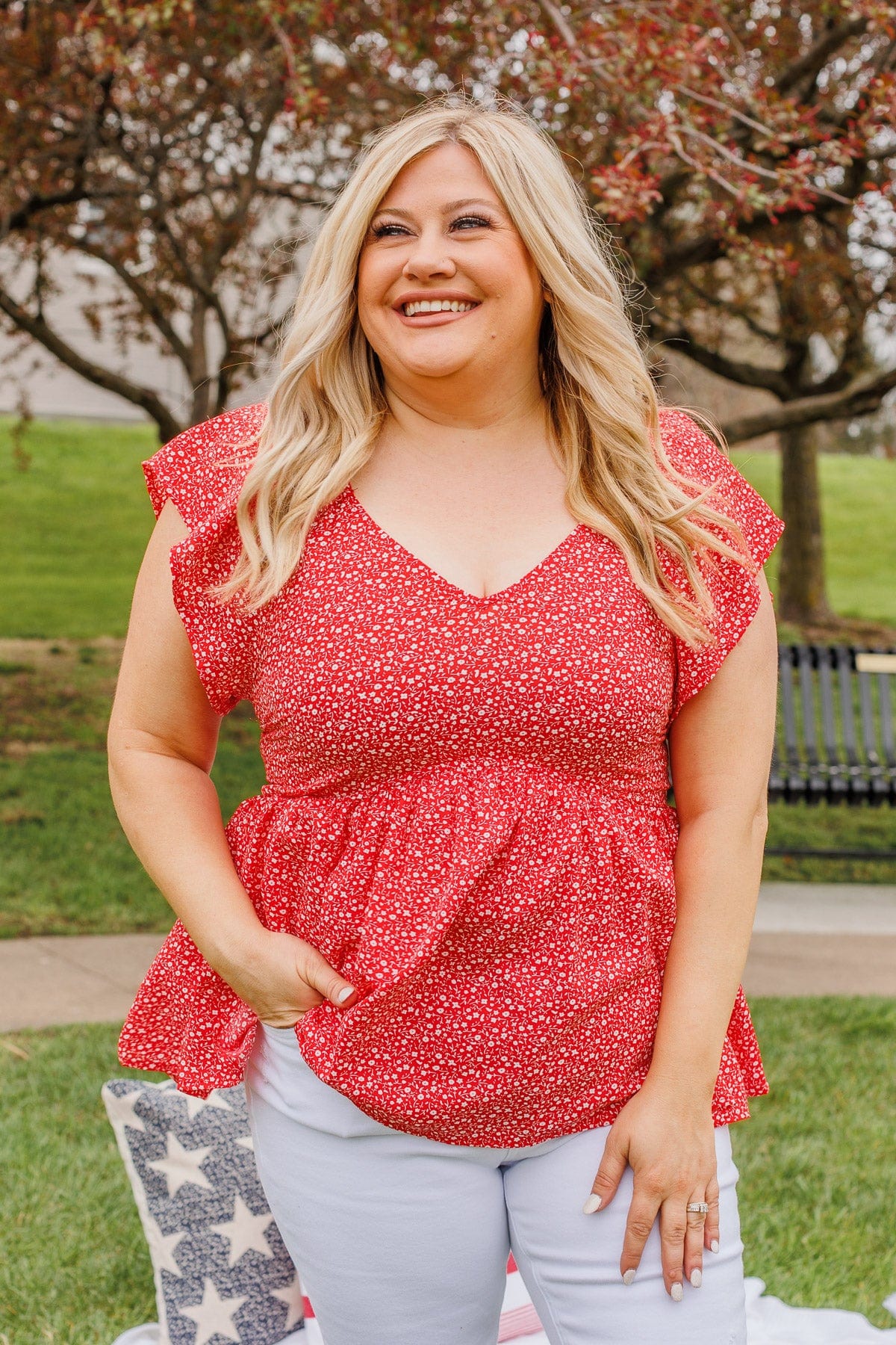 Picking Pansies Babydoll Floral Top- Red - Image 4